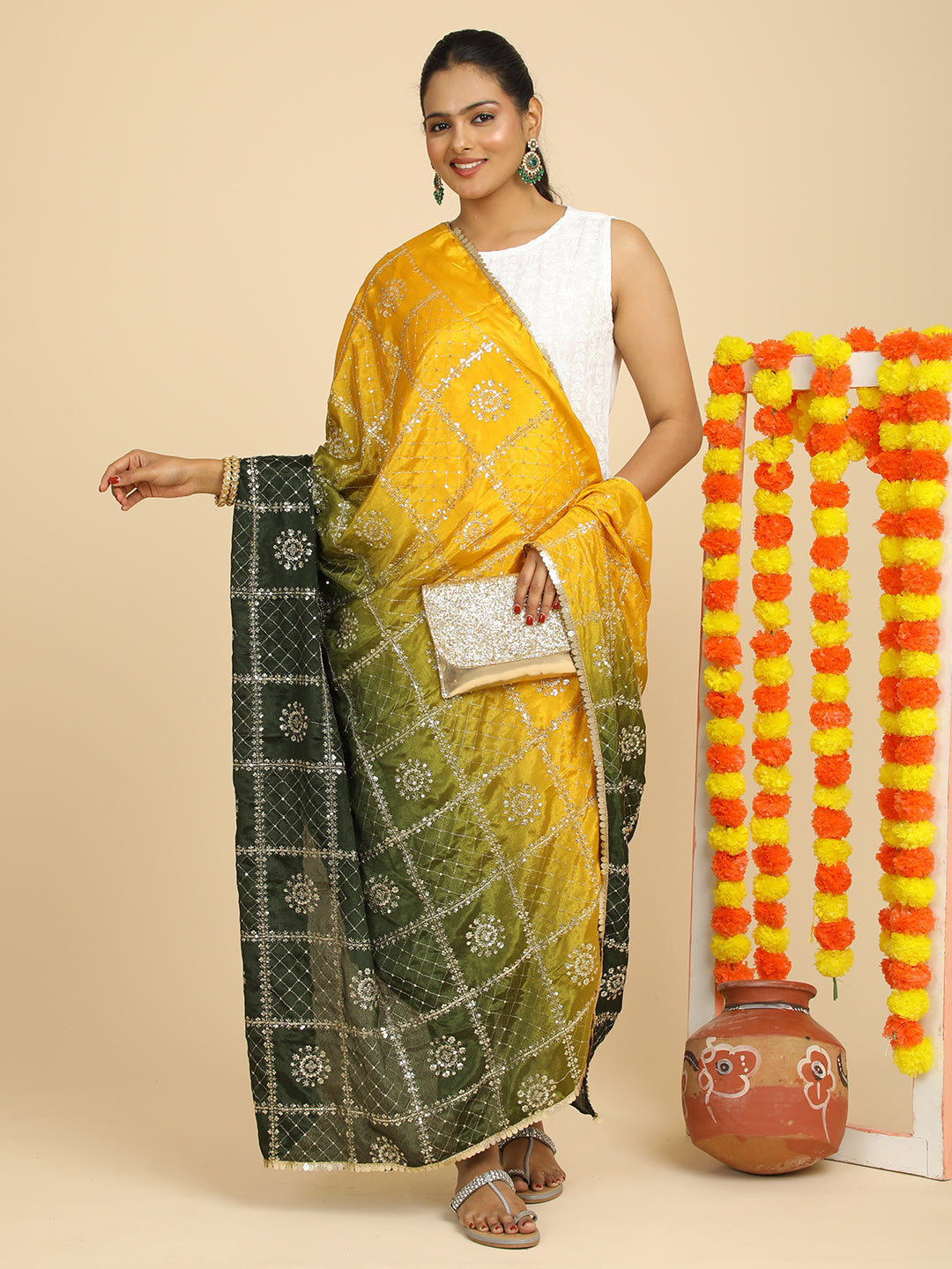 Embroidered Chinon Silk Dupatta