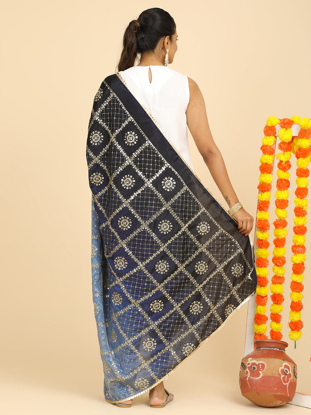 Embroidered Chinon Silk Dupatta