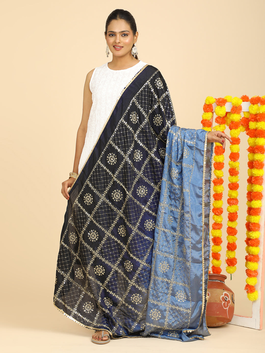 Embroidered Chinon Silk Dupatta