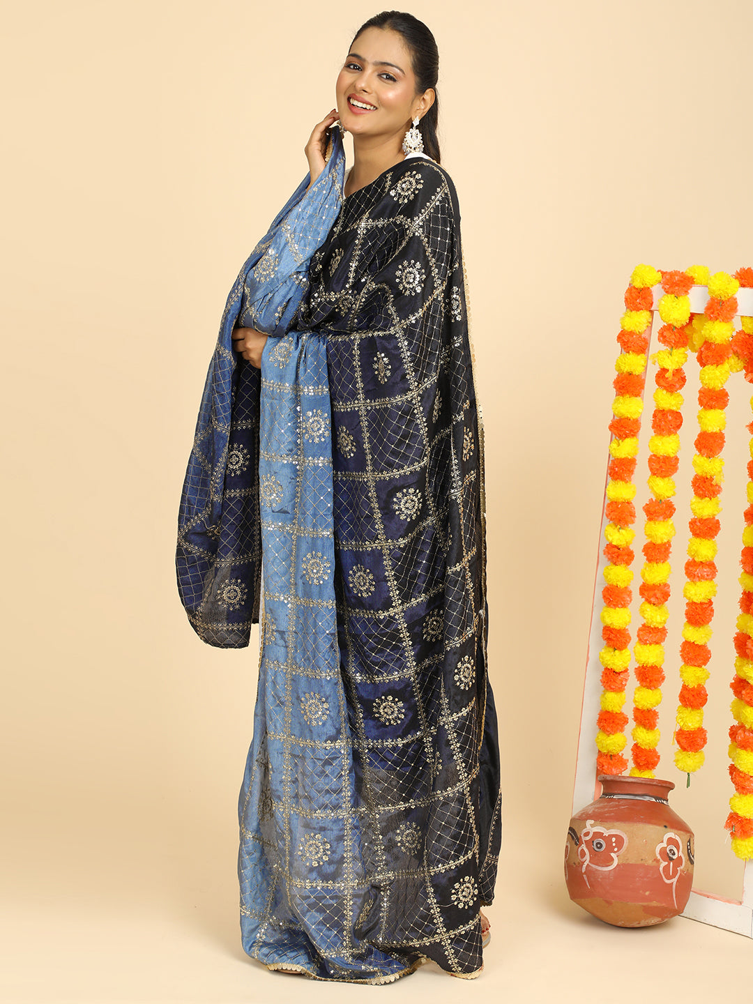 Embroidered Chinon Silk Dupatta