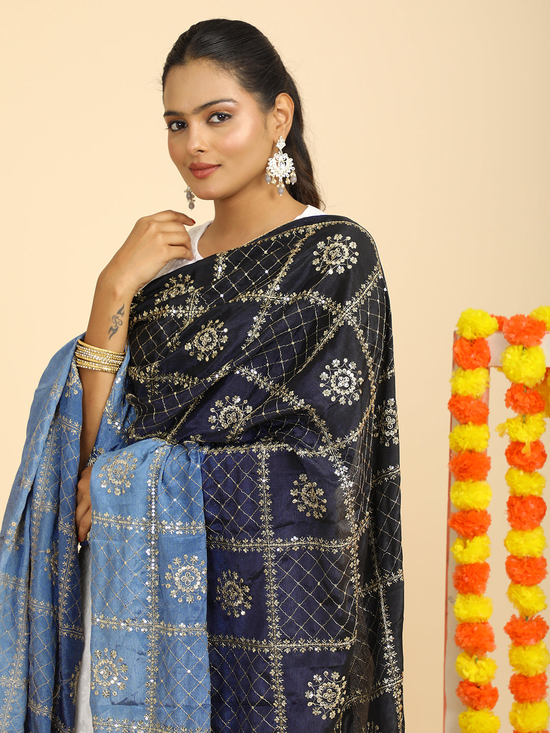 Embroidered Chinon Silk Dupatta