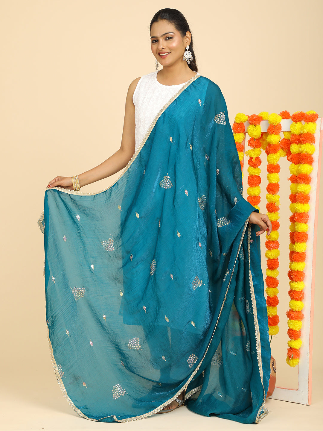 Embroidered Glass Tissue Dupatta