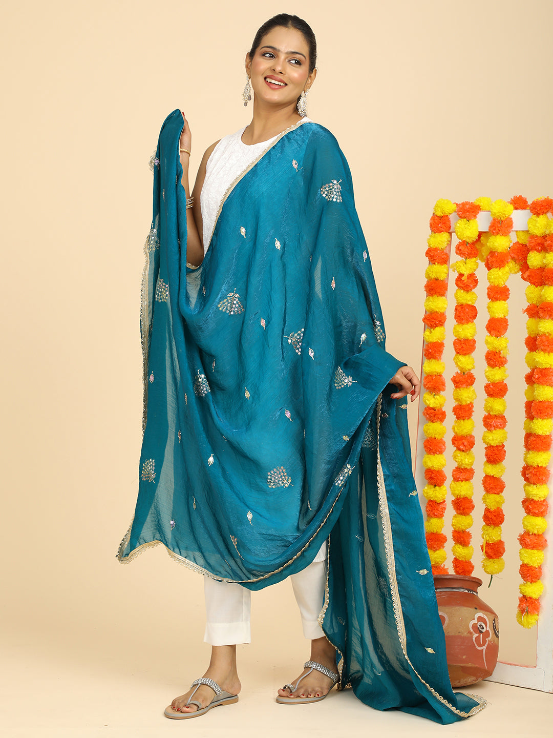 Embroidered Glass Tissue Dupatta