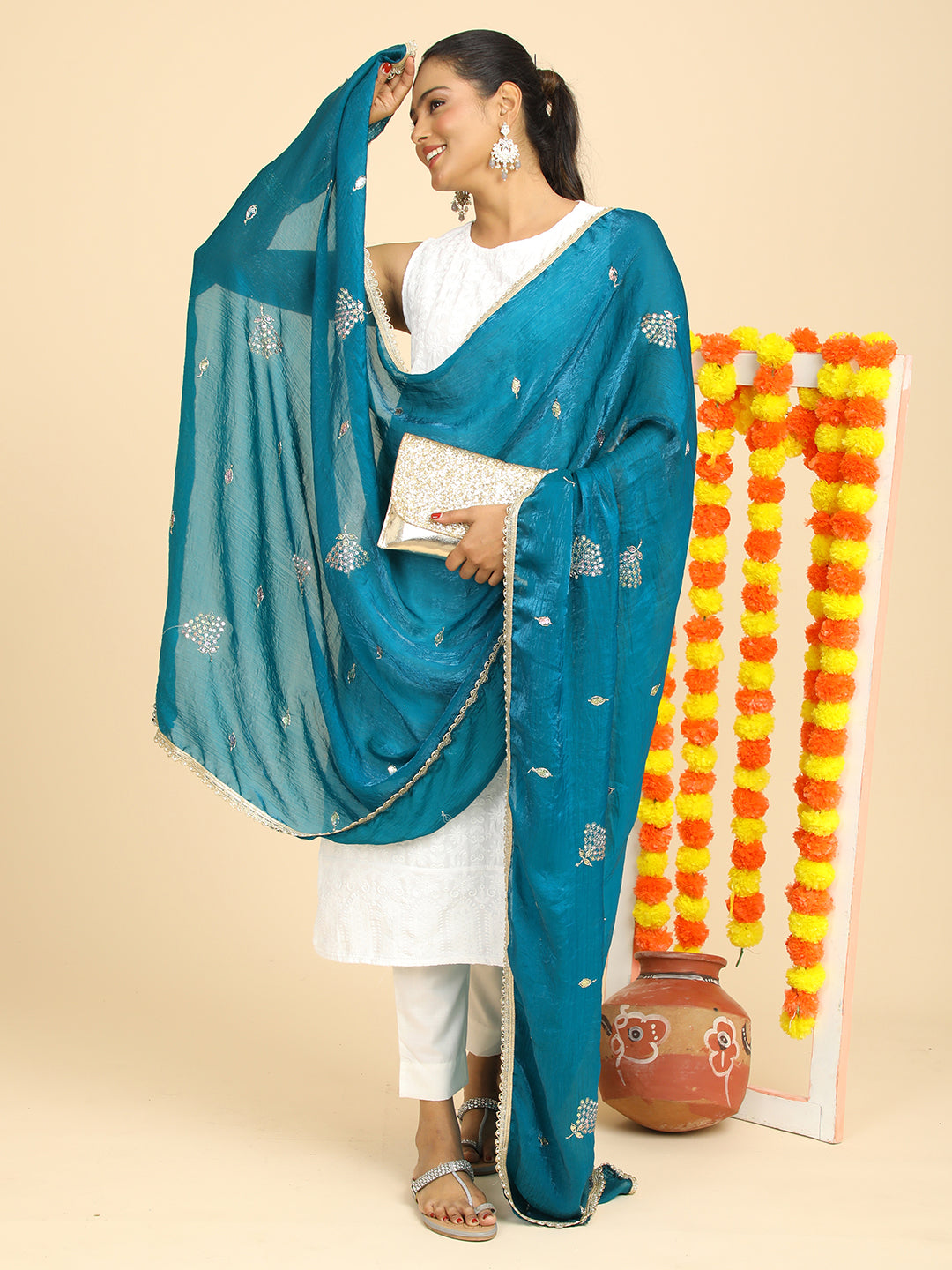 Embroidered Glass Tissue Dupatta