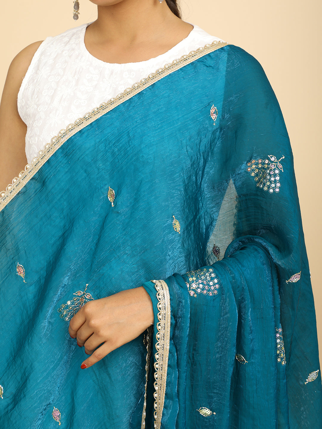 Embroidered Glass Tissue Dupatta