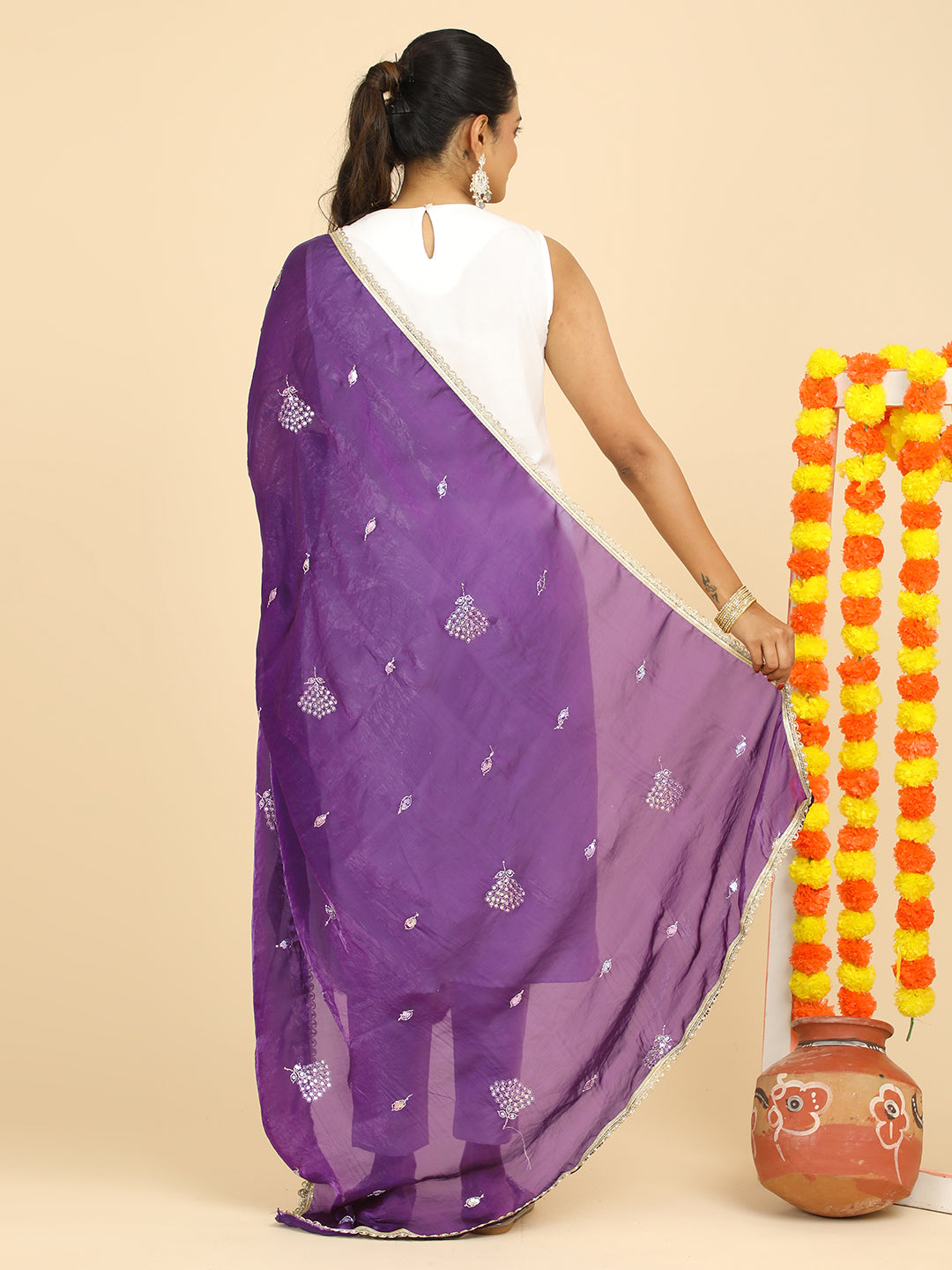 Embroidered Glass Tissue Dupatta