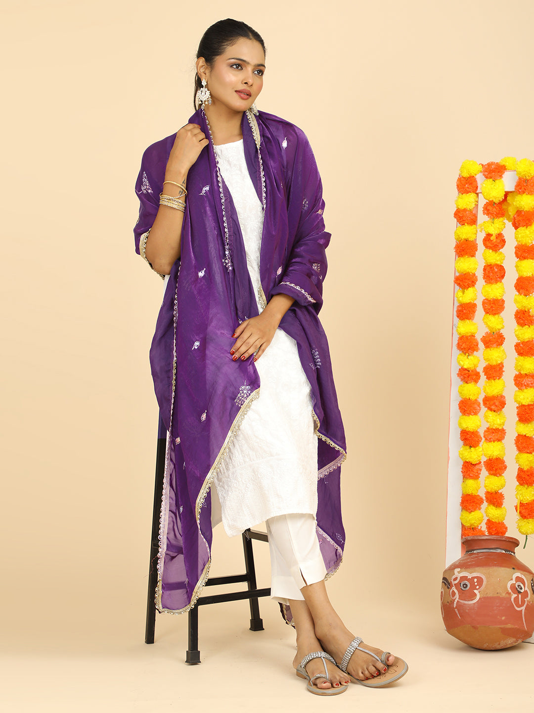 Embroidered Glass Tissue Dupatta