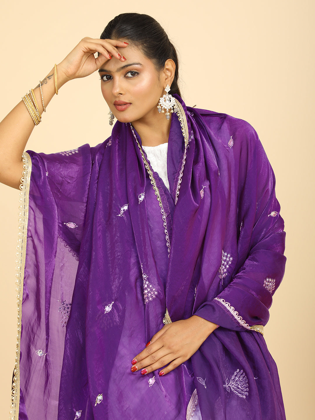 Embroidered Glass Tissue Dupatta