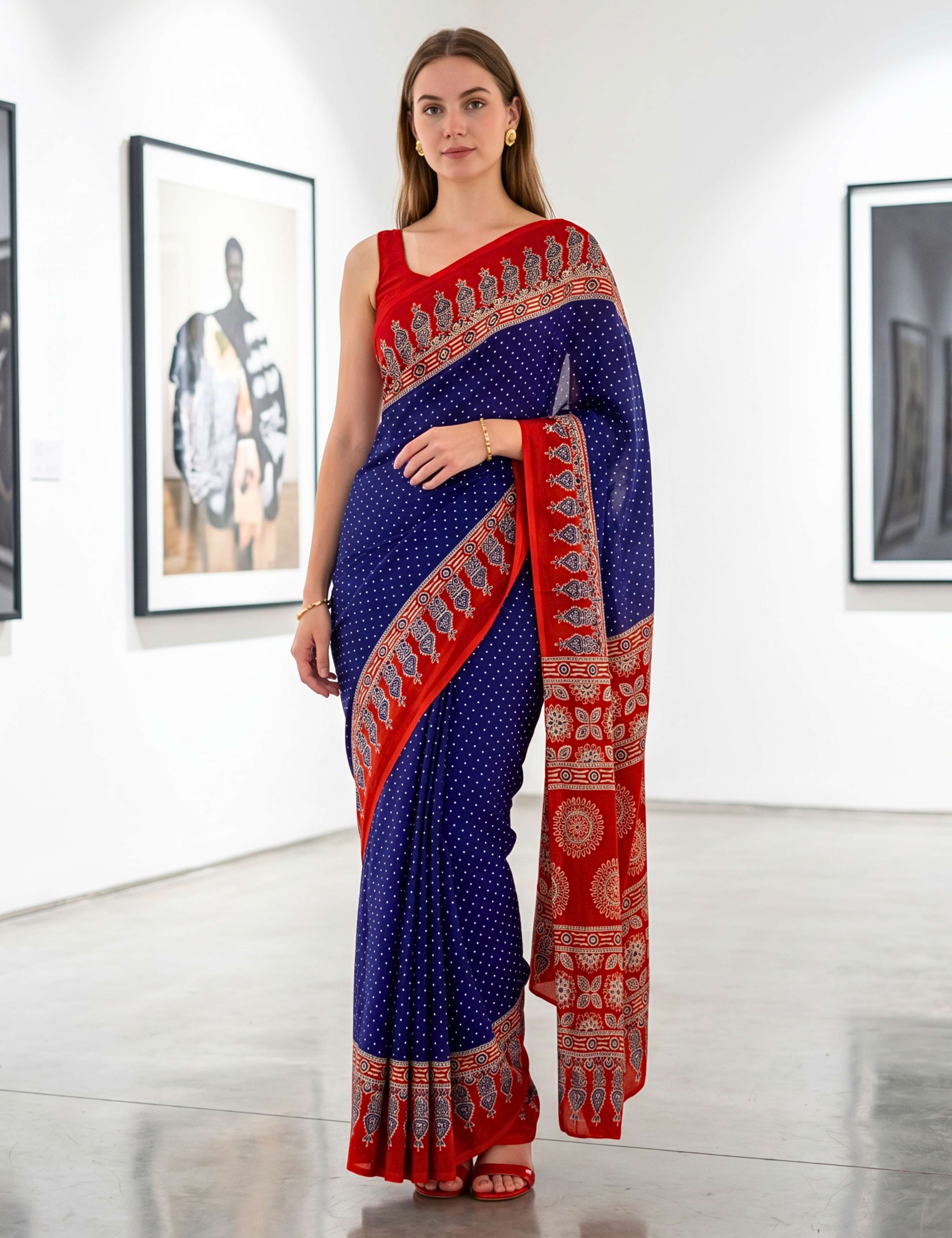 Ajrakh Crepe Saree