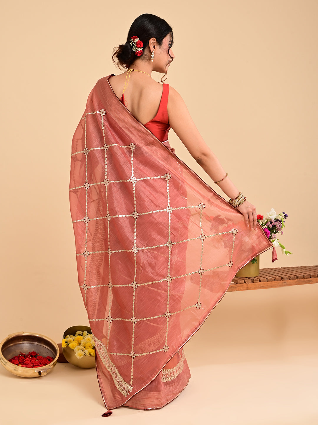 Embroidered Gota Patti Chanderi Saree