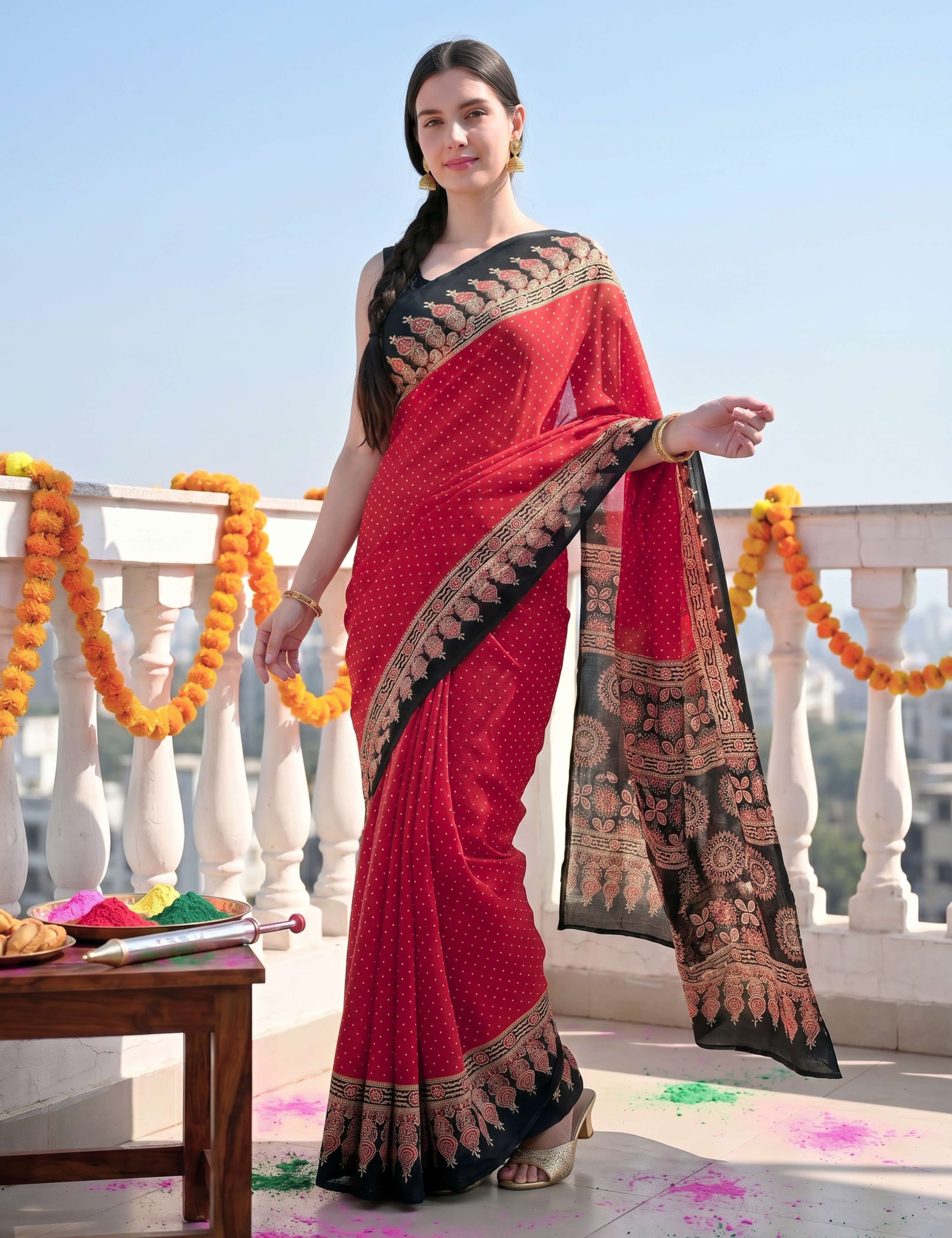 Ajrakh Crepe Saree