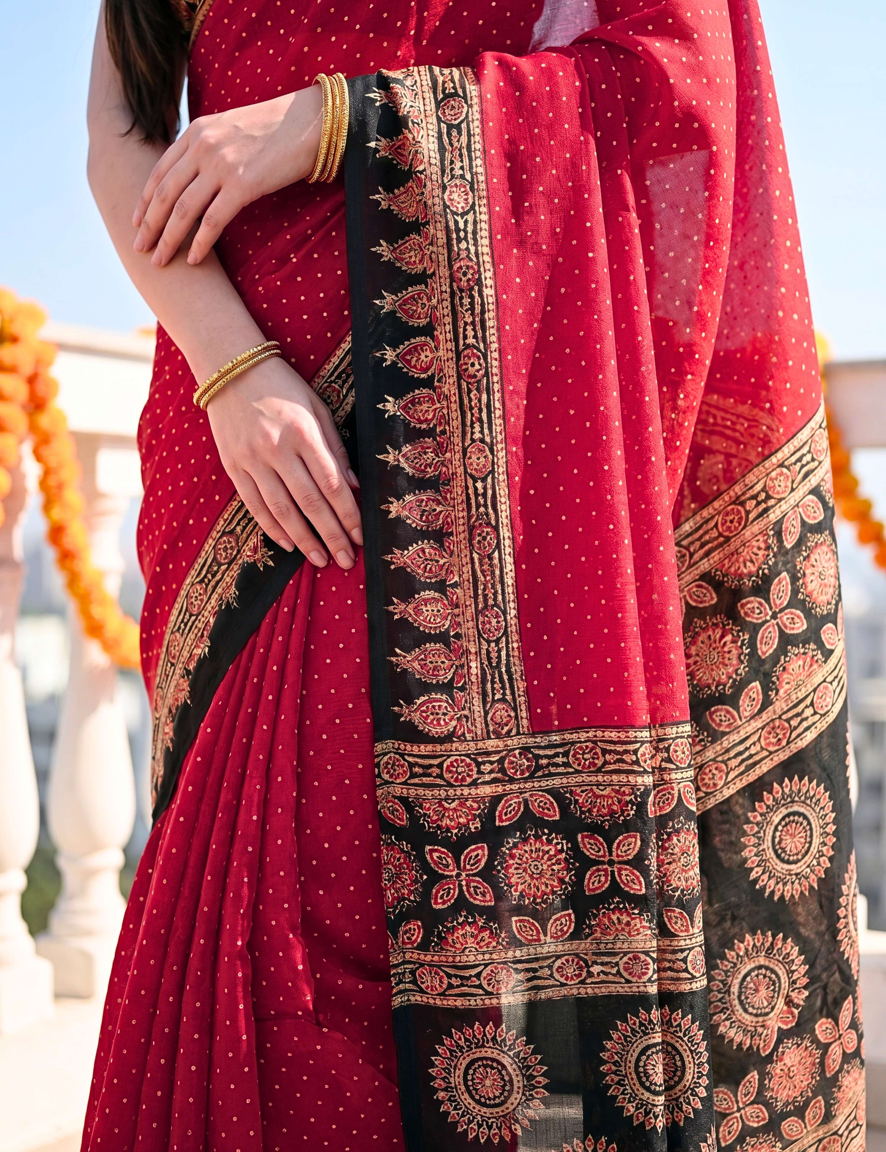 Ajrakh Crepe Saree