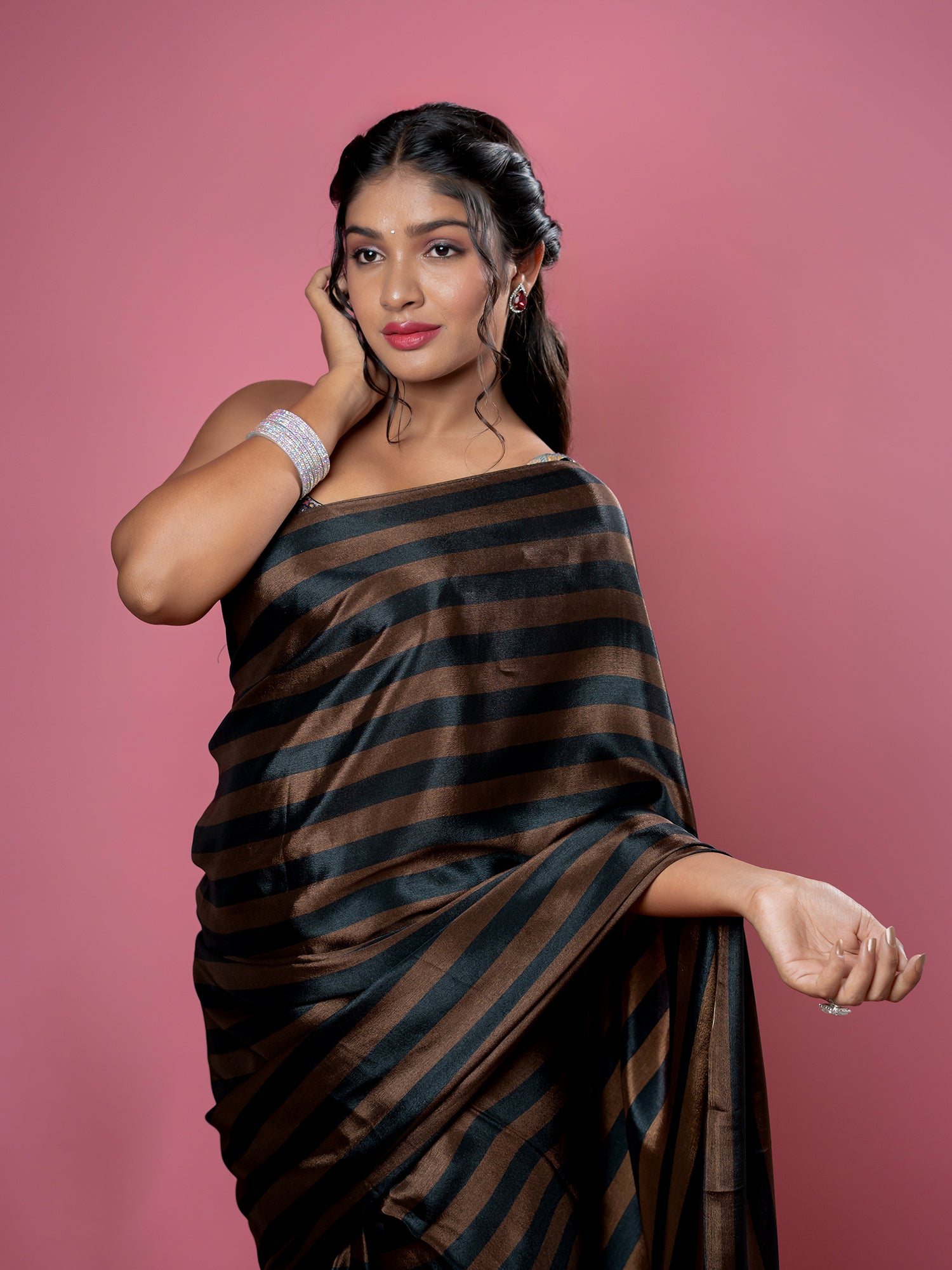 Brown Ready to Wear Party Saree