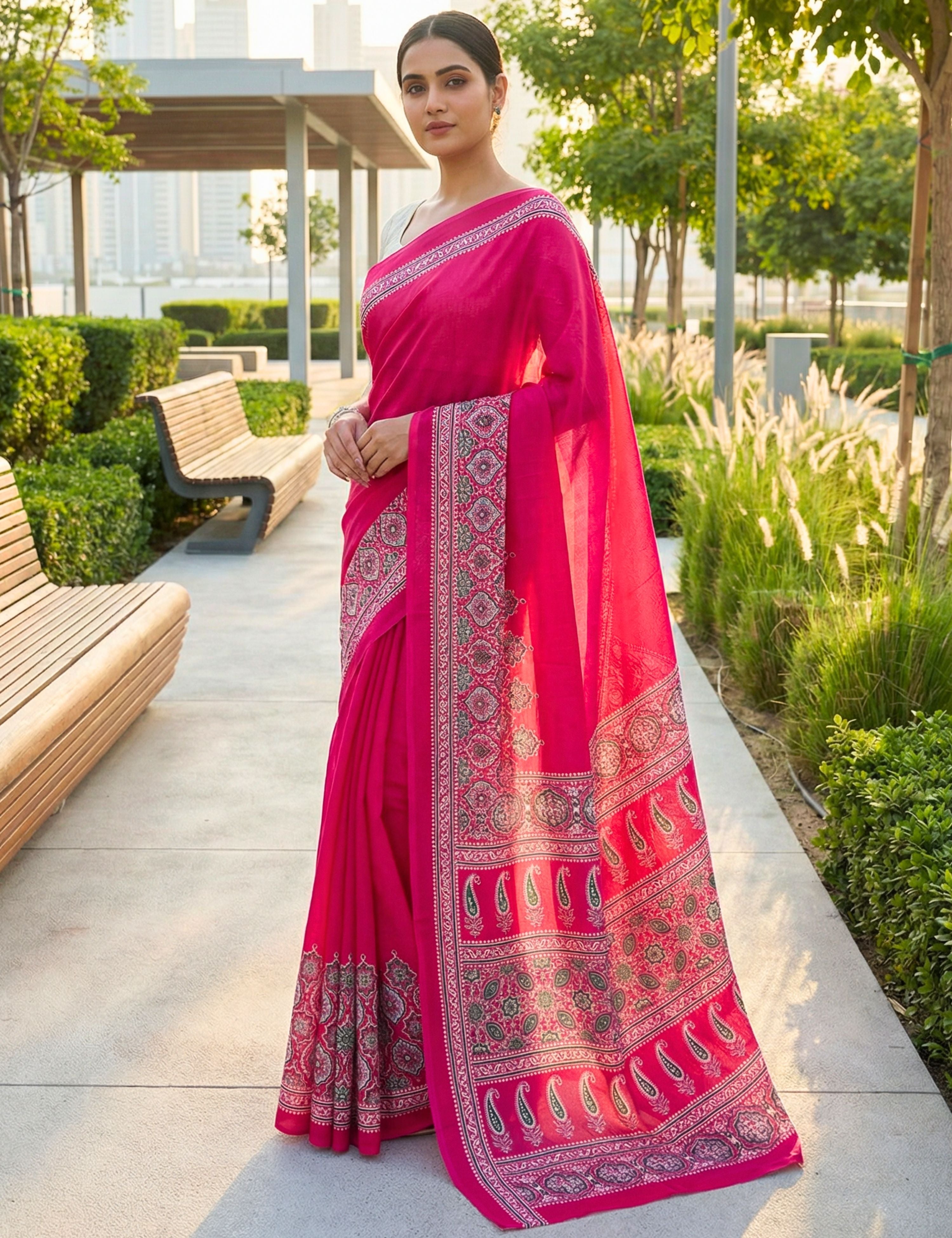 Ajrakh Crepe Silk Saree