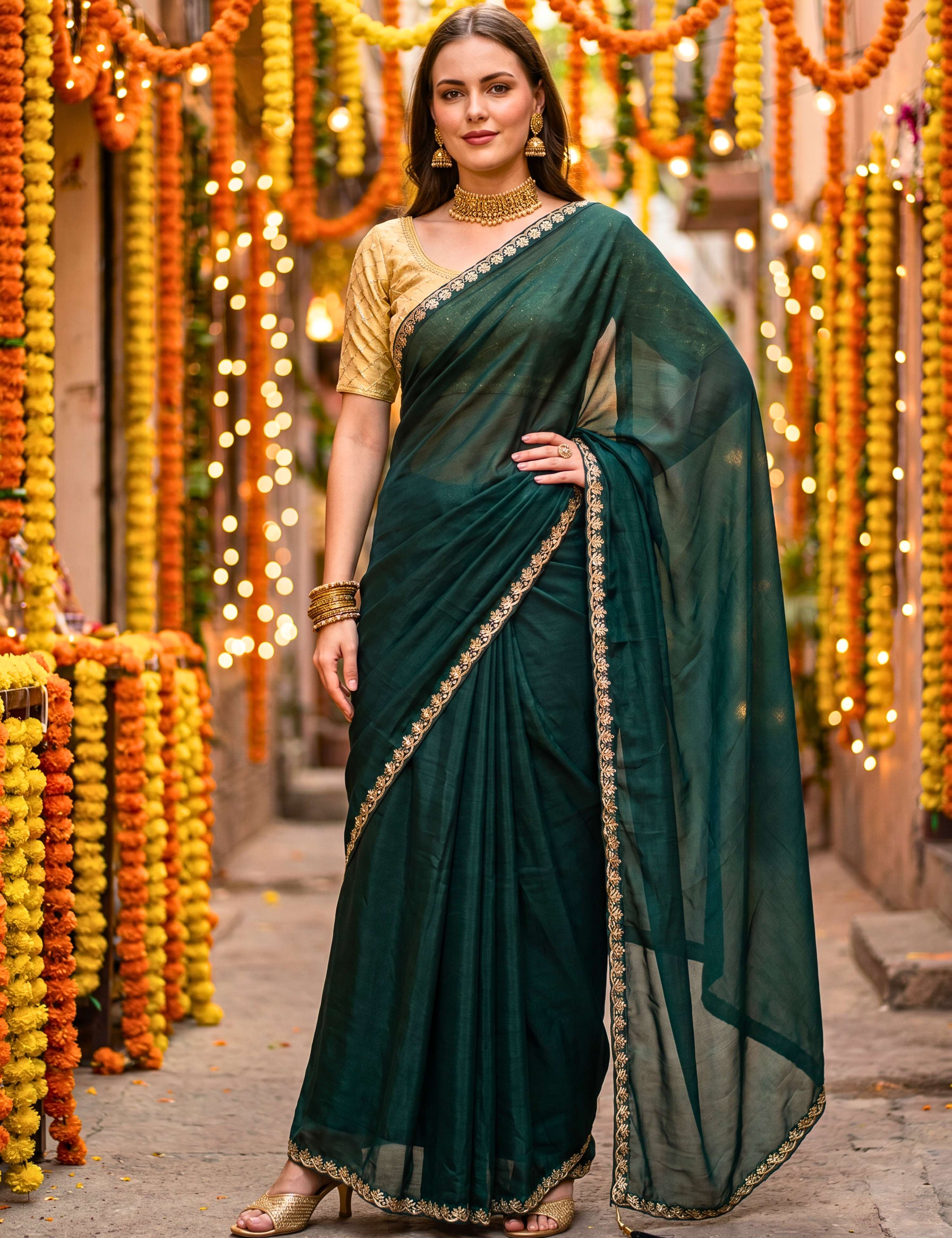 Tissue Georgette Crepe Silk Saree