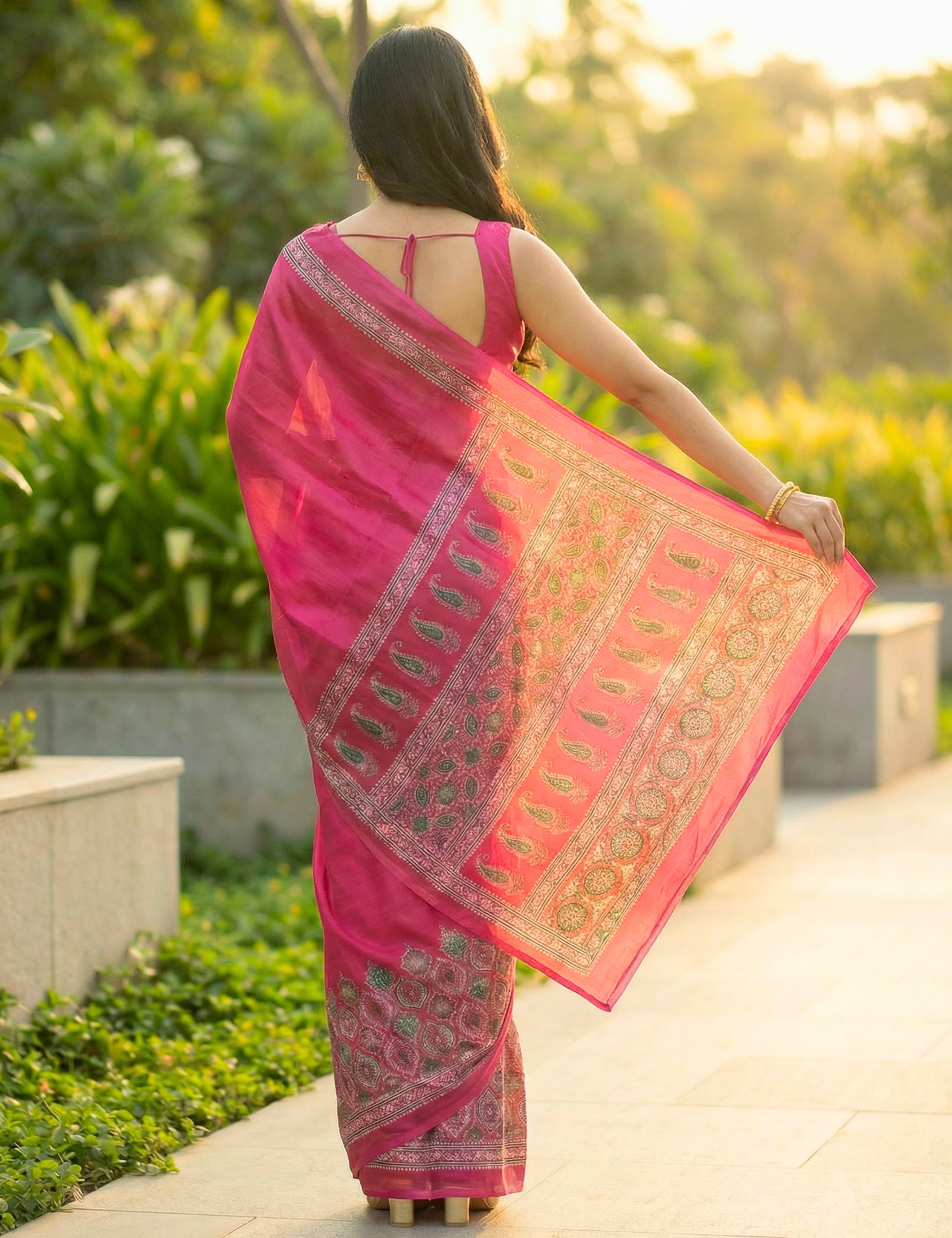 Ajrakh Crepe Silk Saree