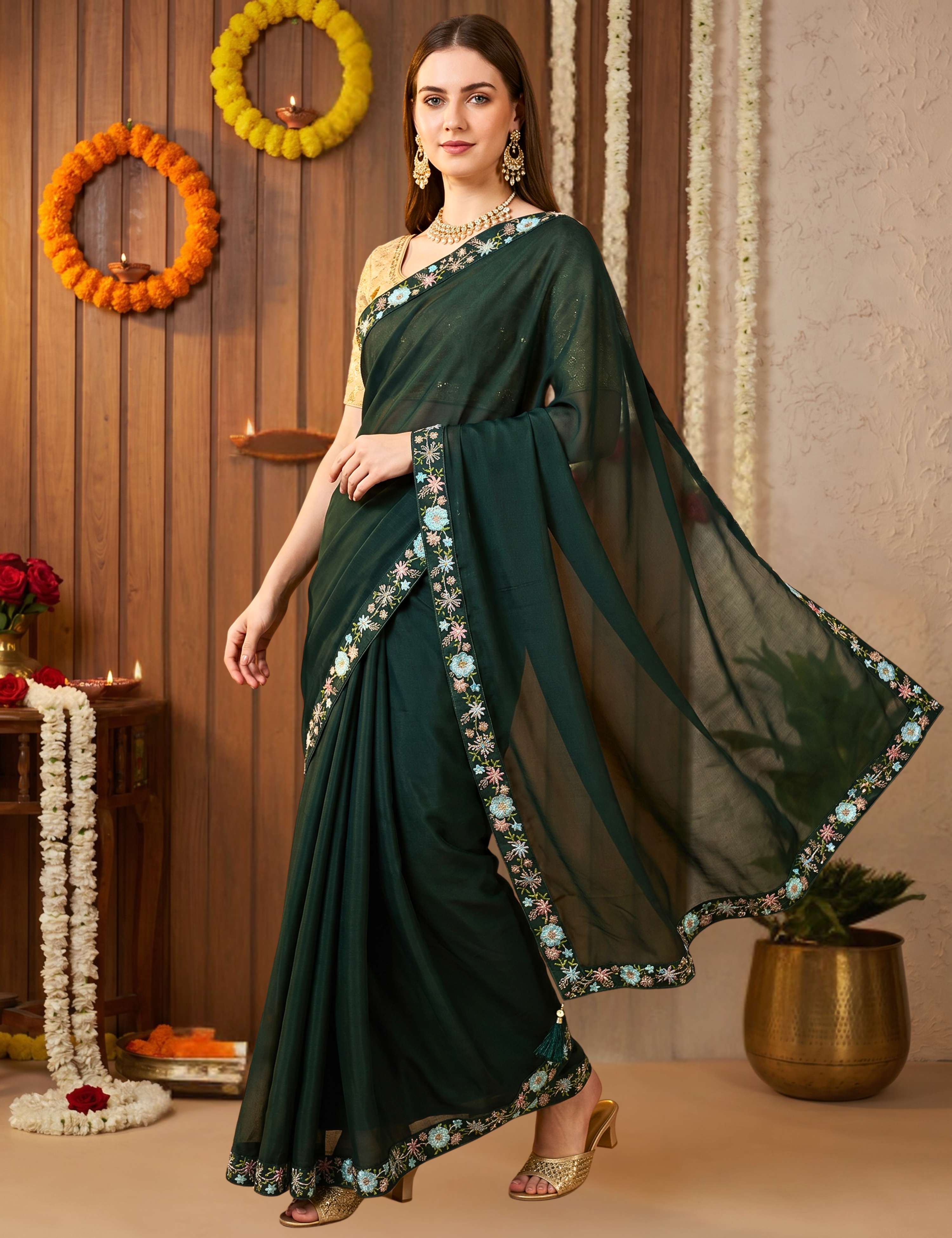 Tissue Georgette Crepe Silk Saree