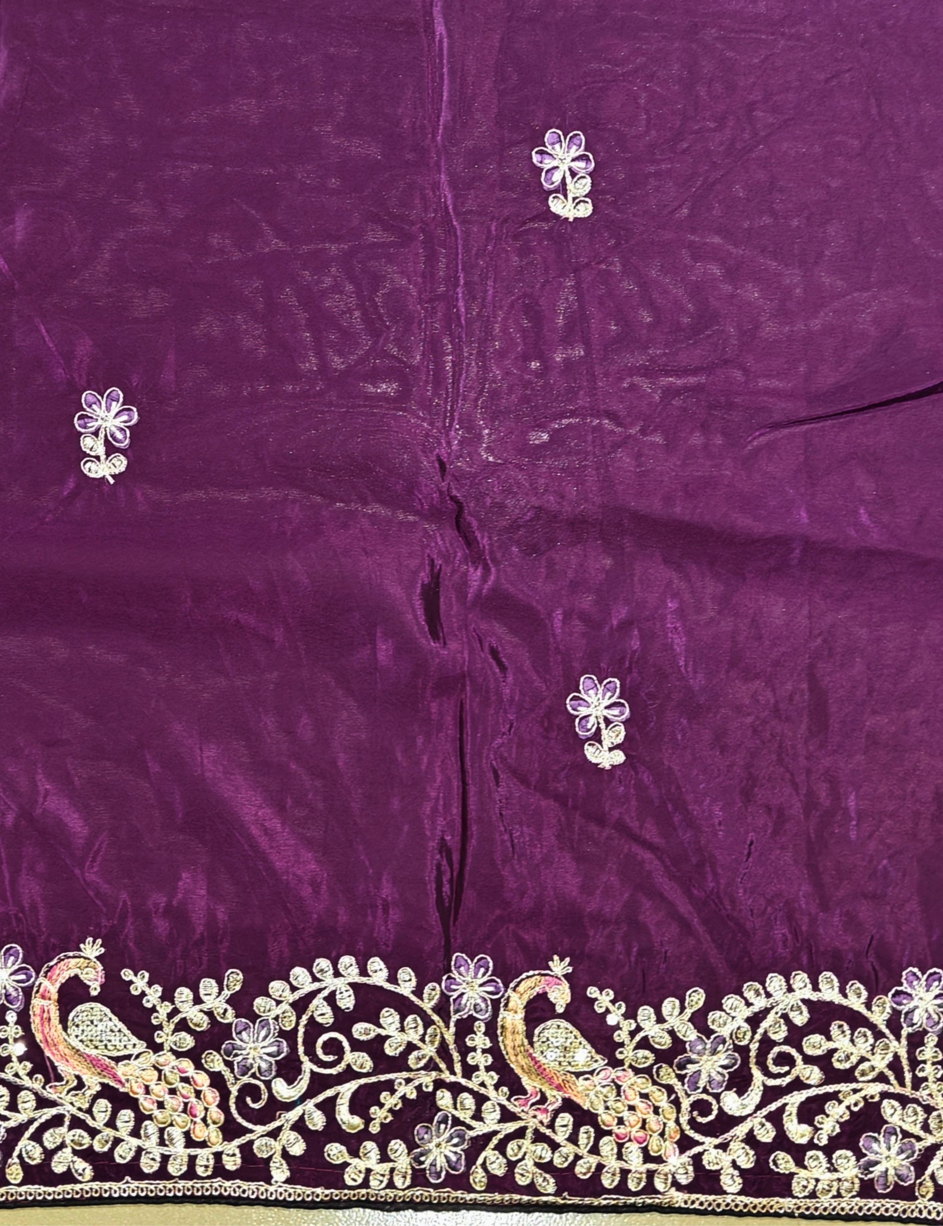 Embroidered Zardozi Crepe Silk Saree