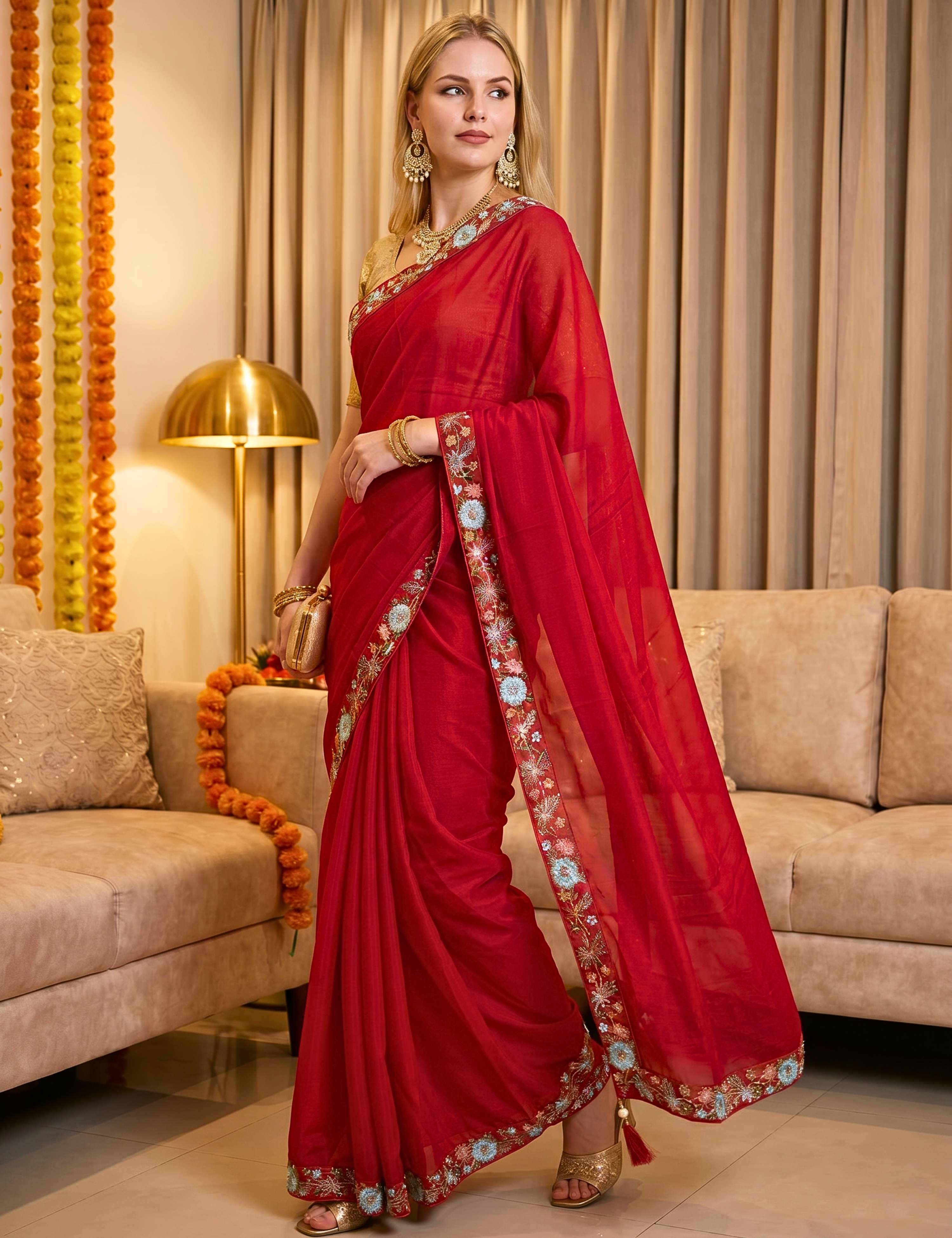Tissue Georgette Crepe Silk Saree