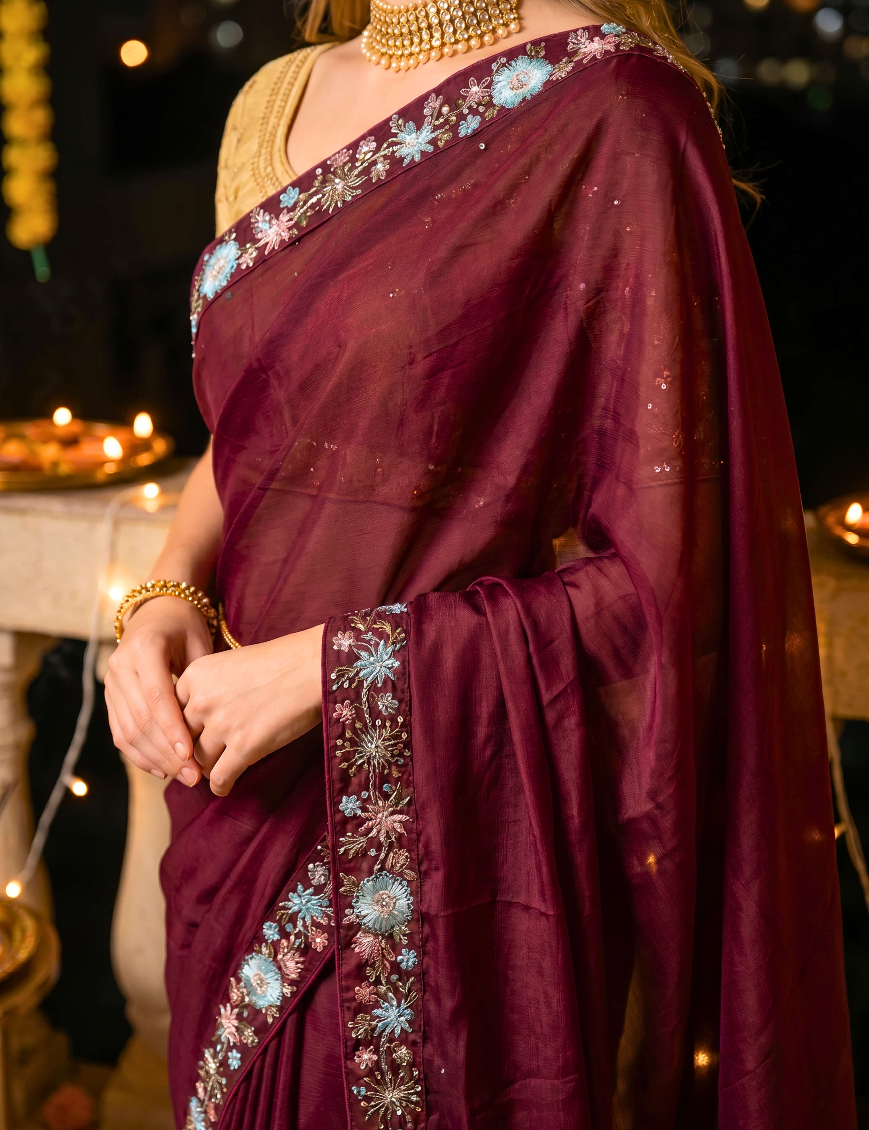 Tissue Georgette Crepe Silk Saree