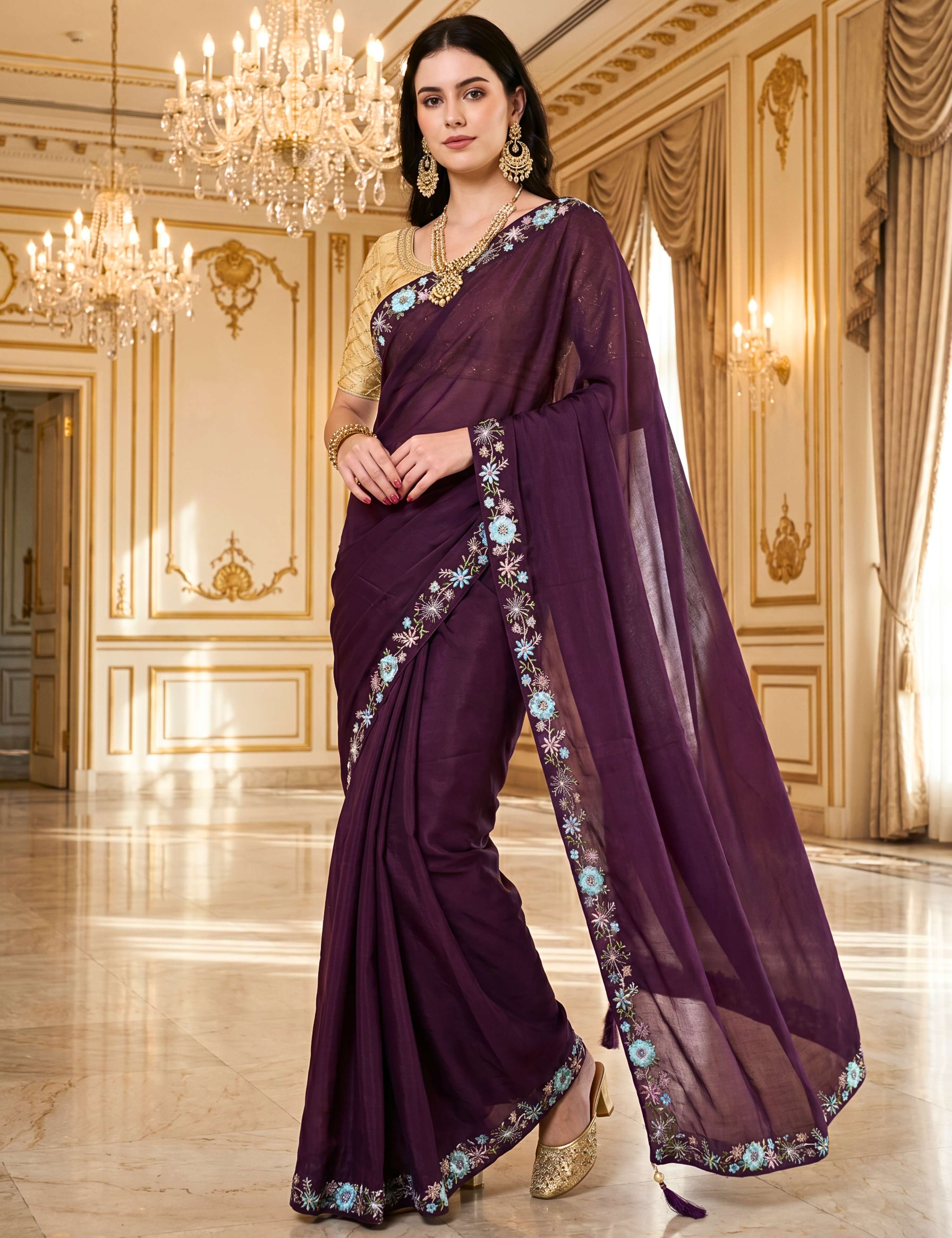 Tissue Georgette Crepe Silk Saree