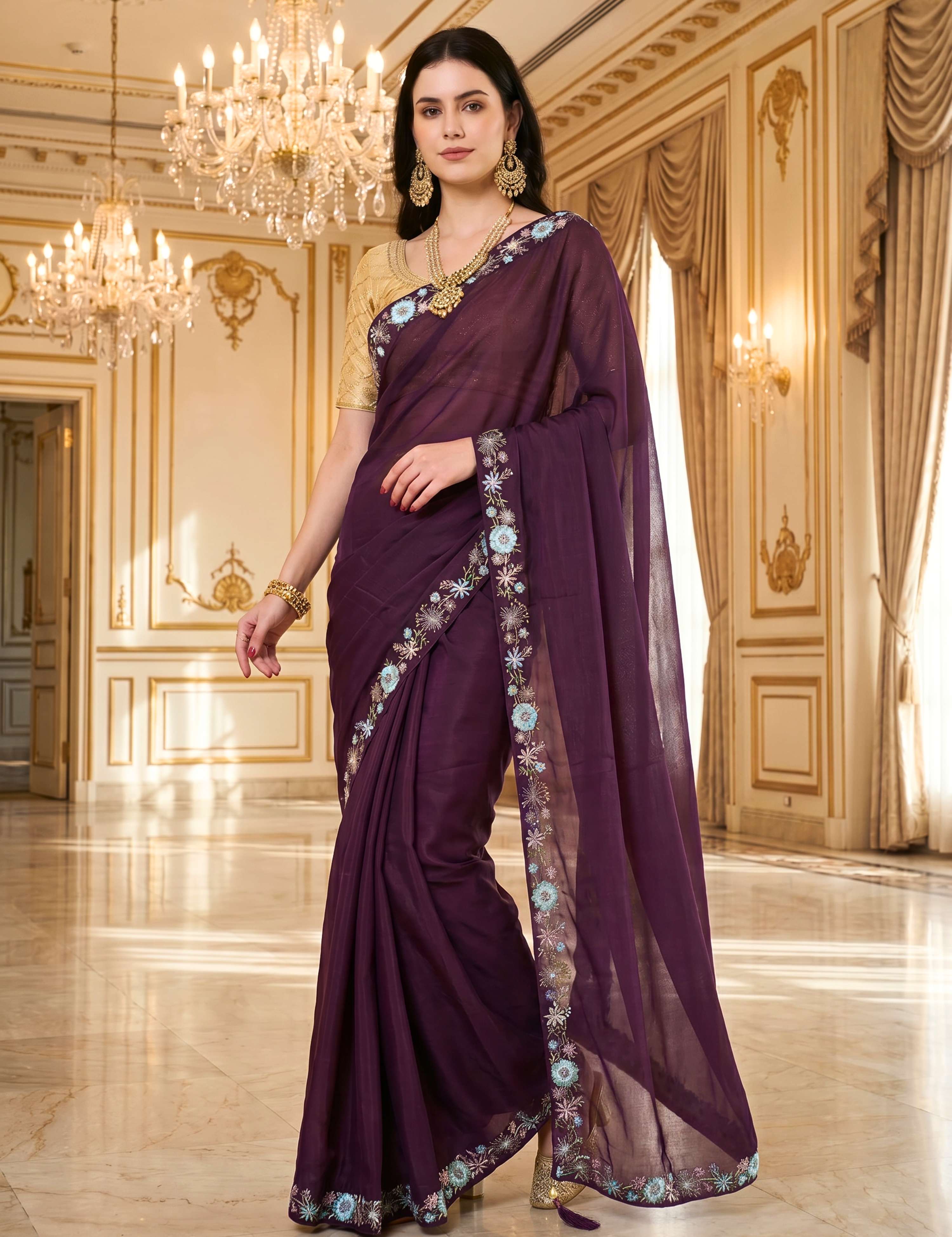 Tissue Georgette Crepe Silk Saree