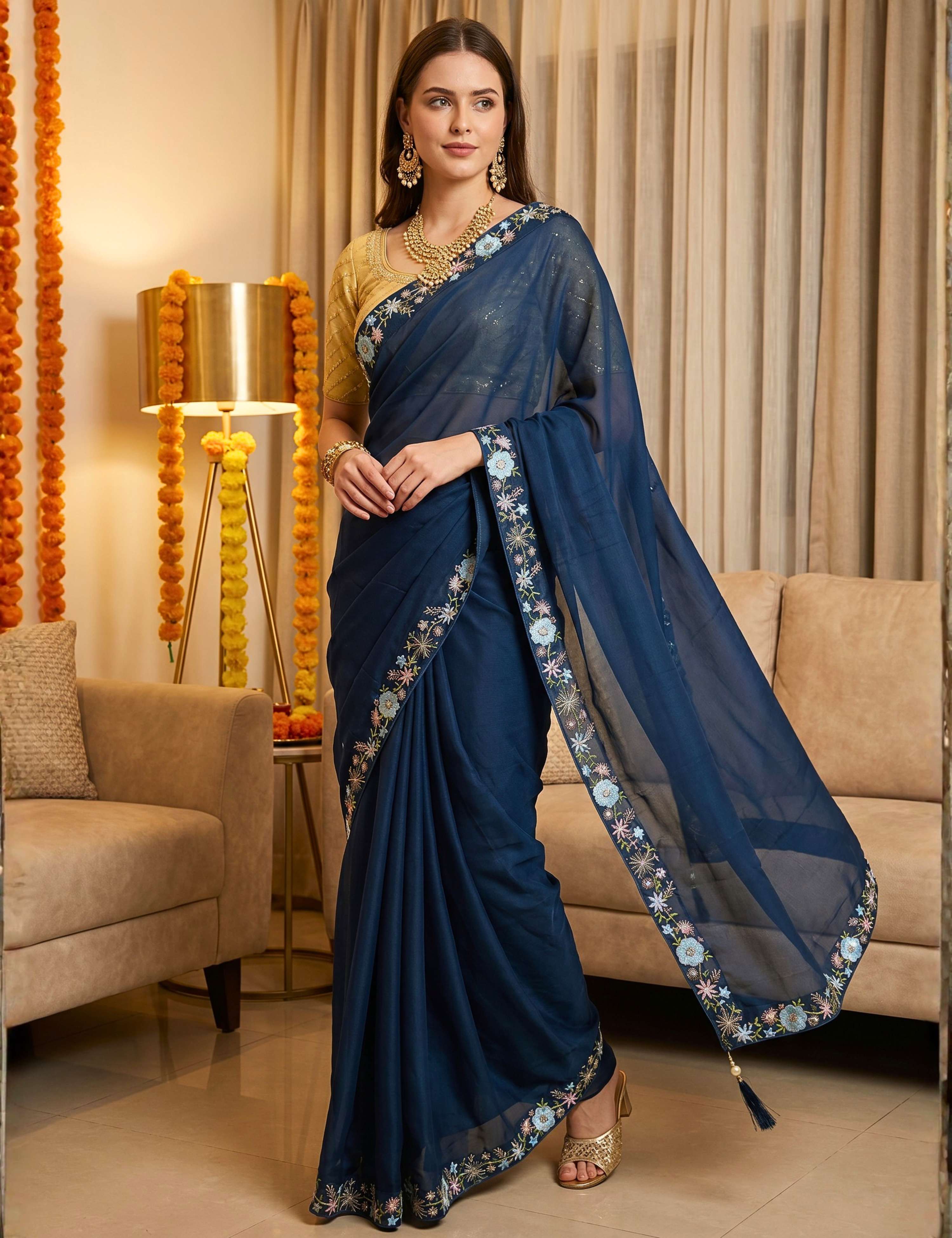 Tissue Georgette Crepe Silk Saree
