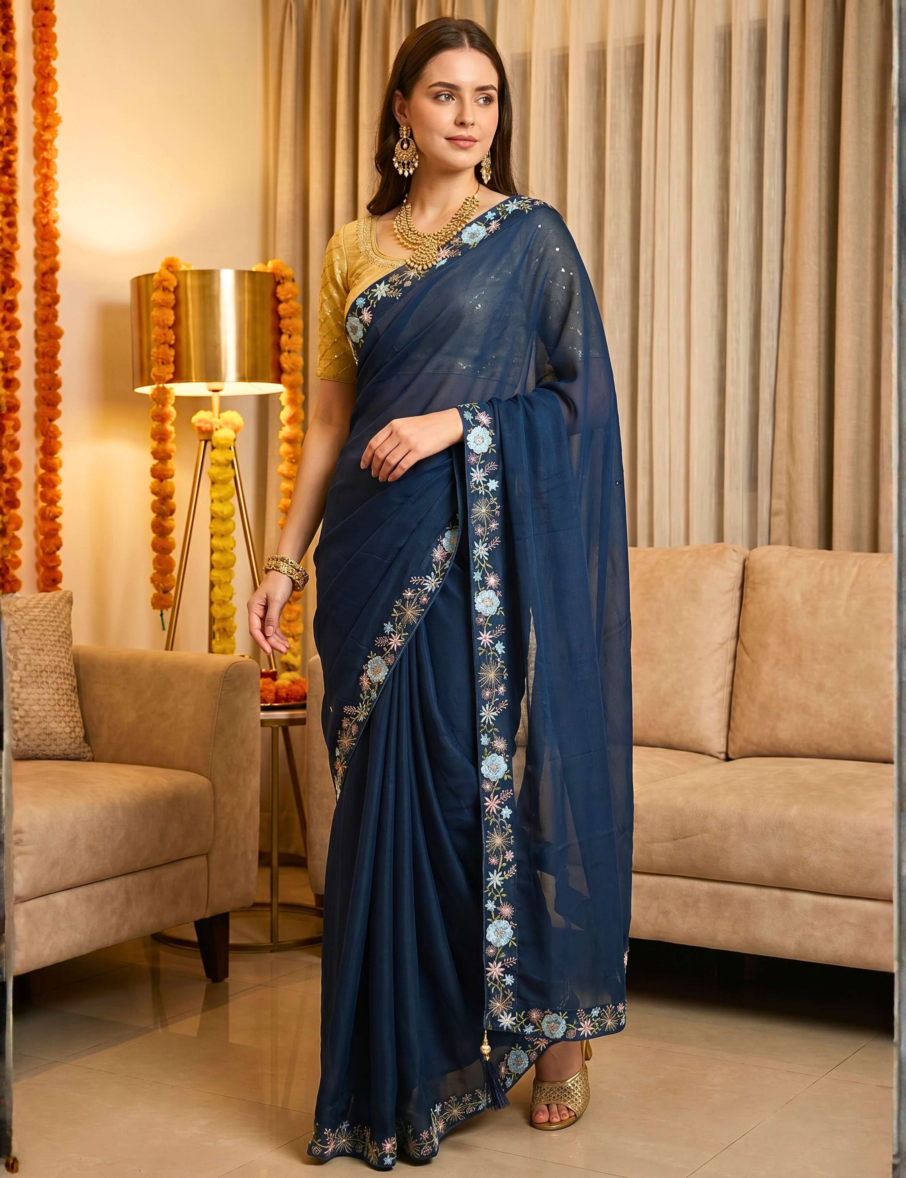Tissue Georgette Crepe Silk Saree