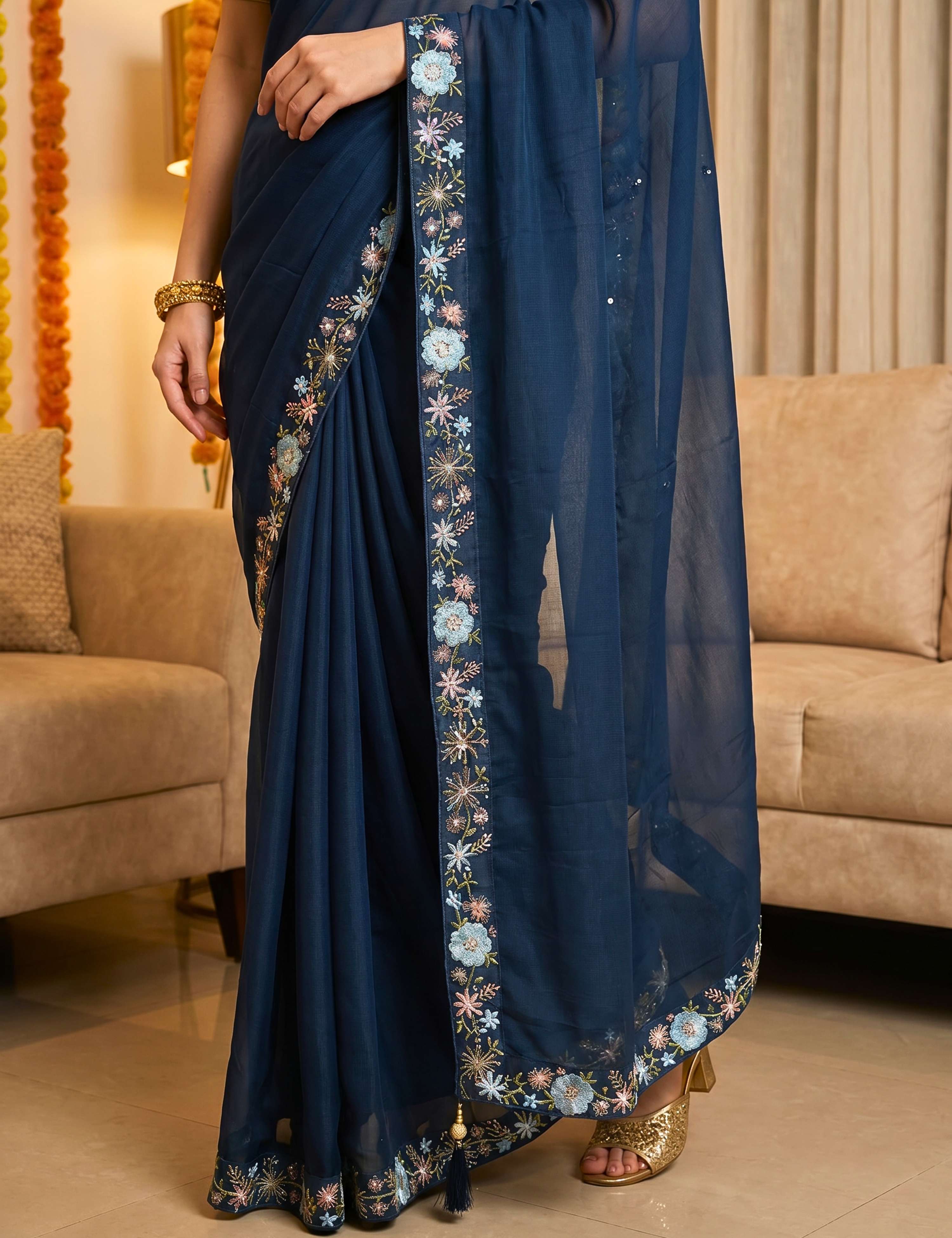 Tissue Georgette Crepe Silk Saree