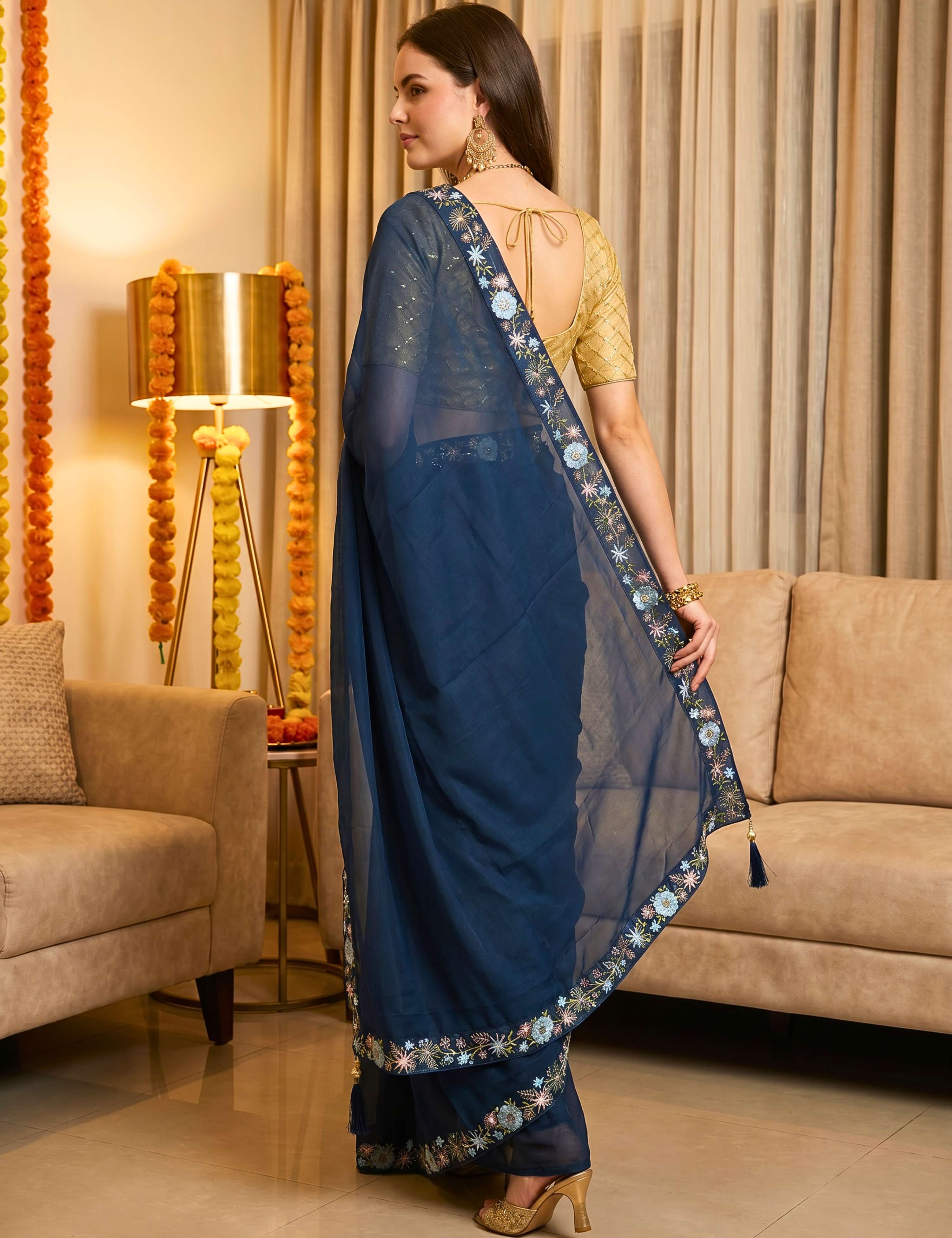 Tissue Georgette Crepe Silk Saree
