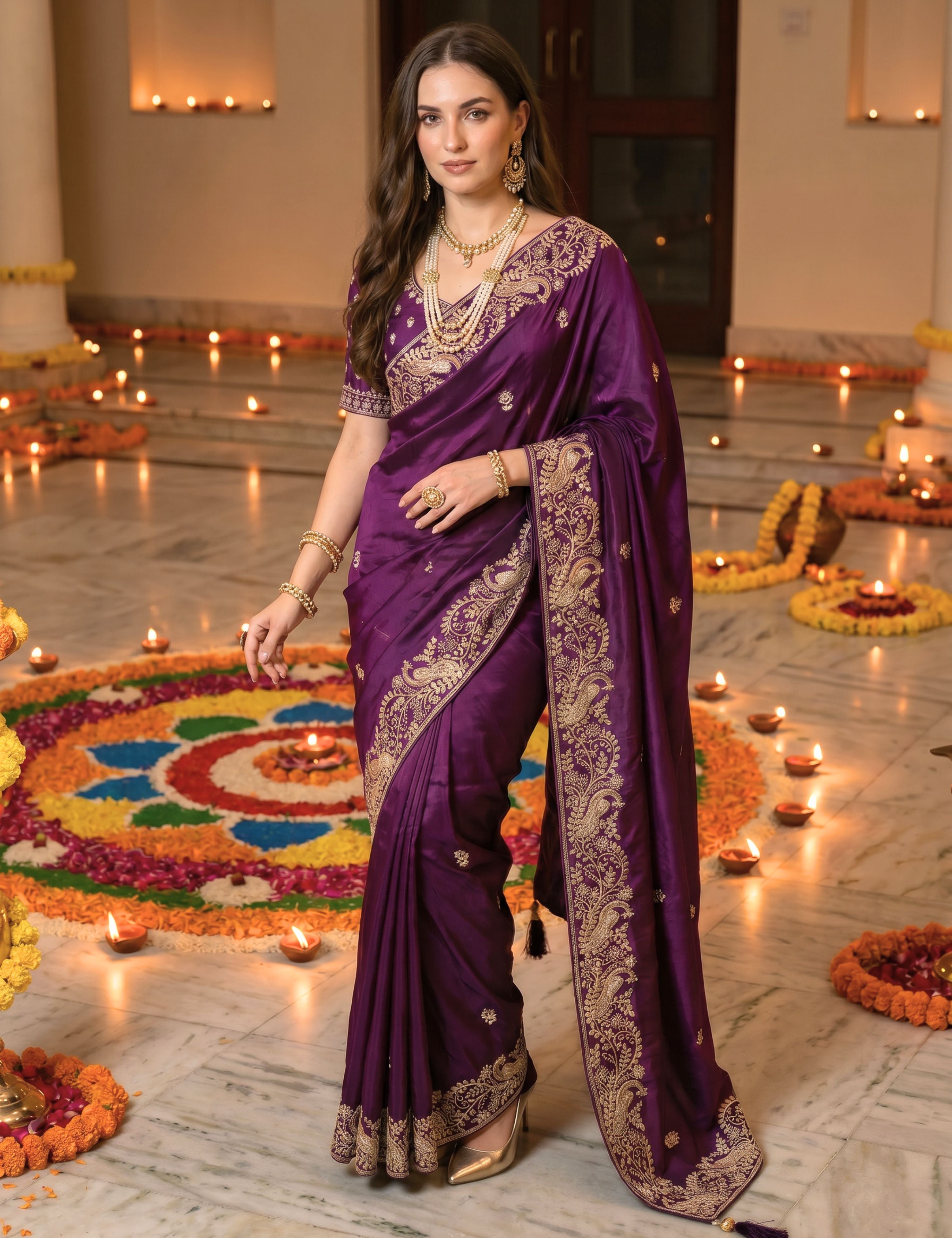 Embroidered Zardozi Crepe Silk Saree