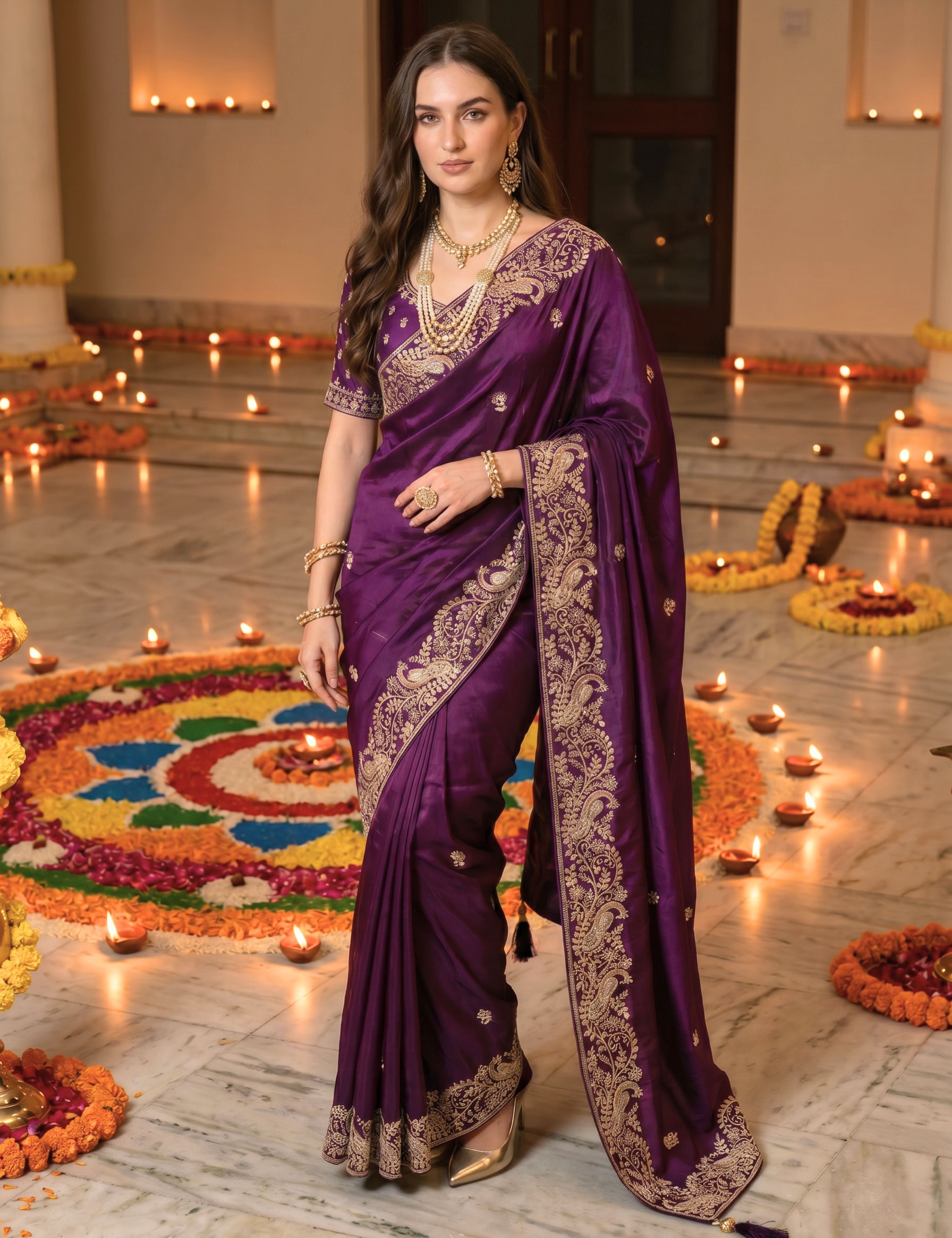 Embroidered Zardozi Crepe Silk Saree