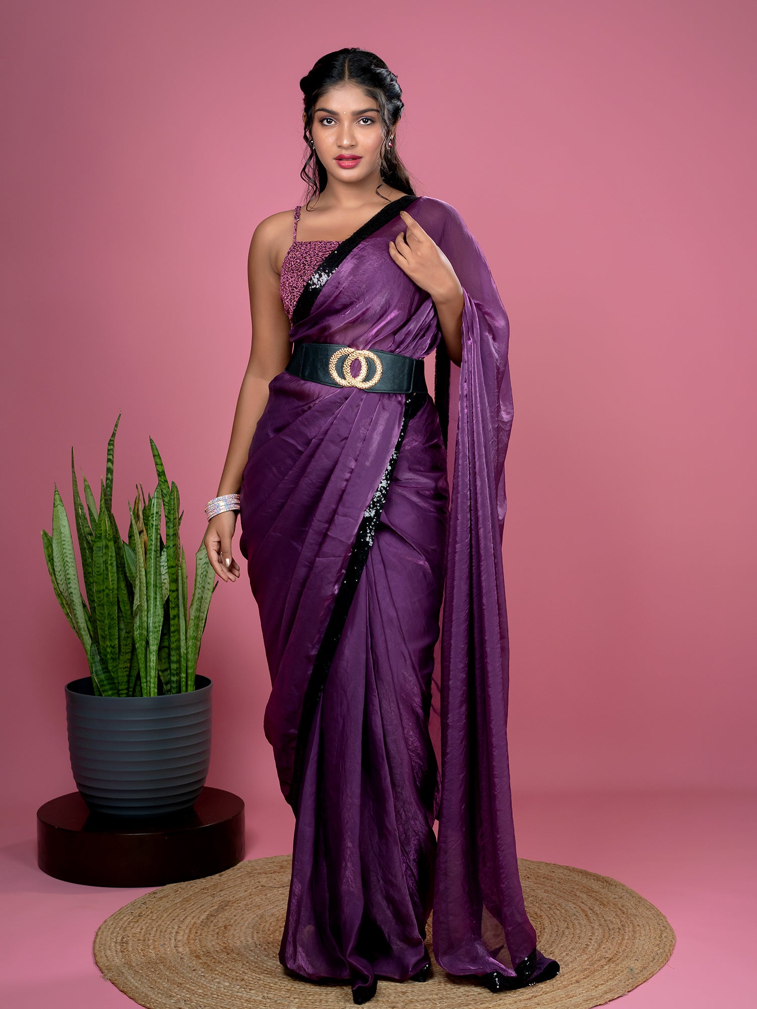 Purple Ready to Wear Party Saree