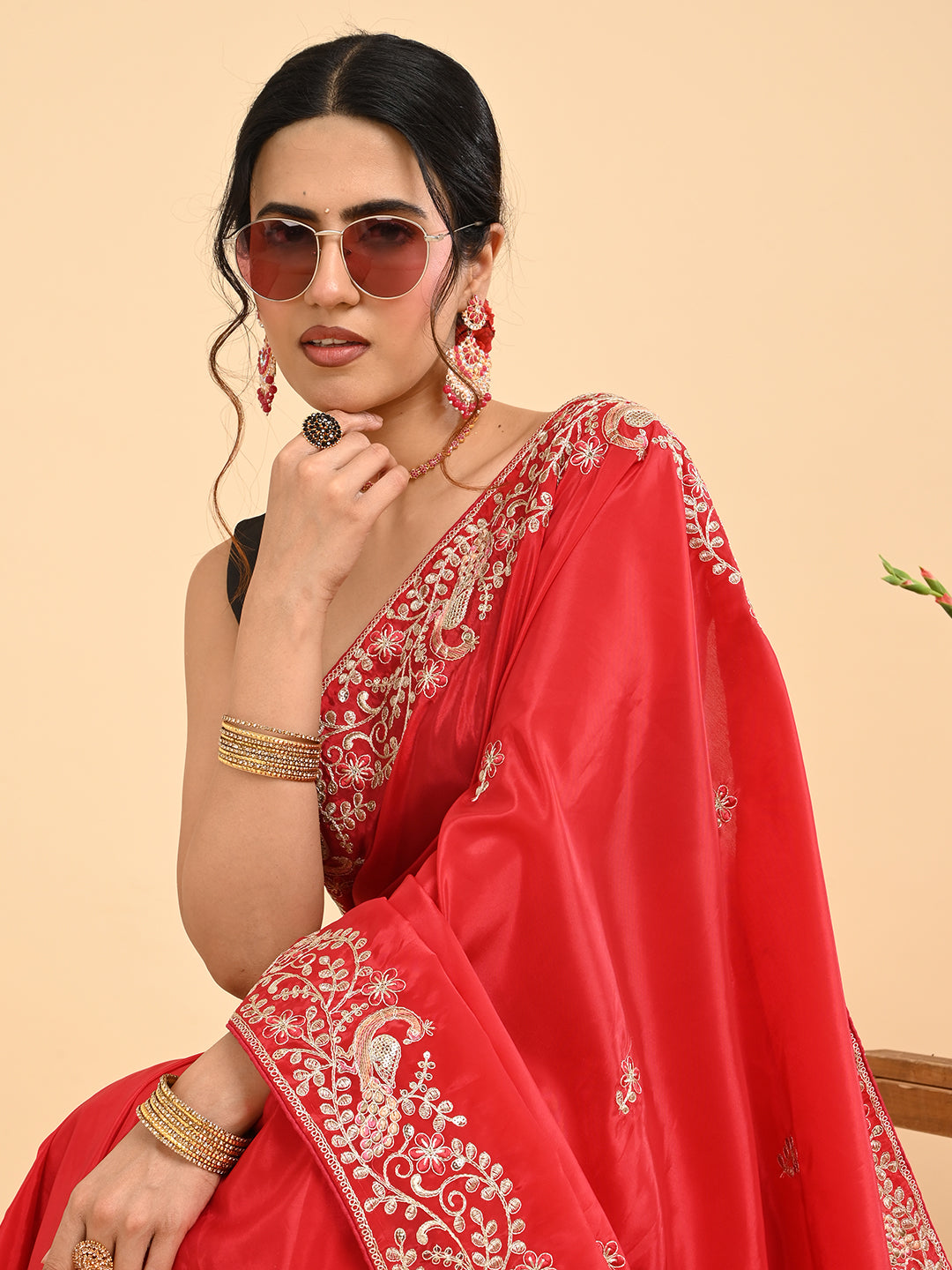 Embroidered Zardozi Crepe Silk Saree