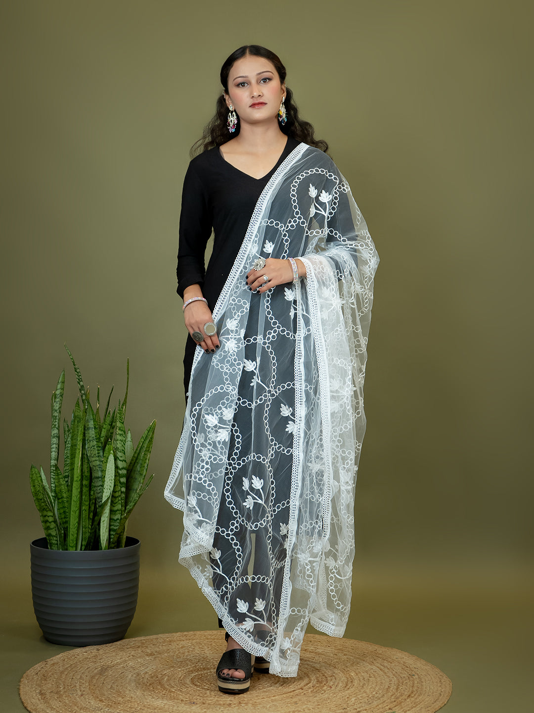 Floral Net Dupatta