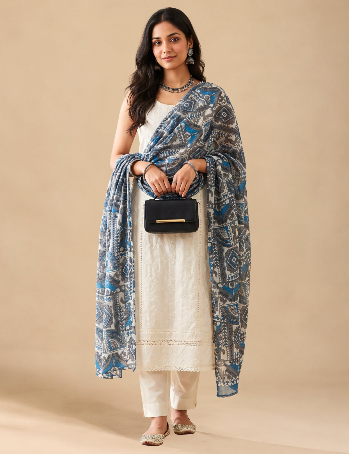 Ethnic Blue Cotton Dupatta