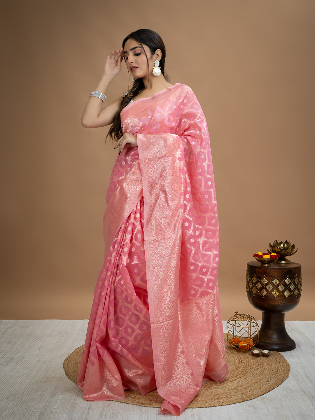 Floral Cotton Linen Saree