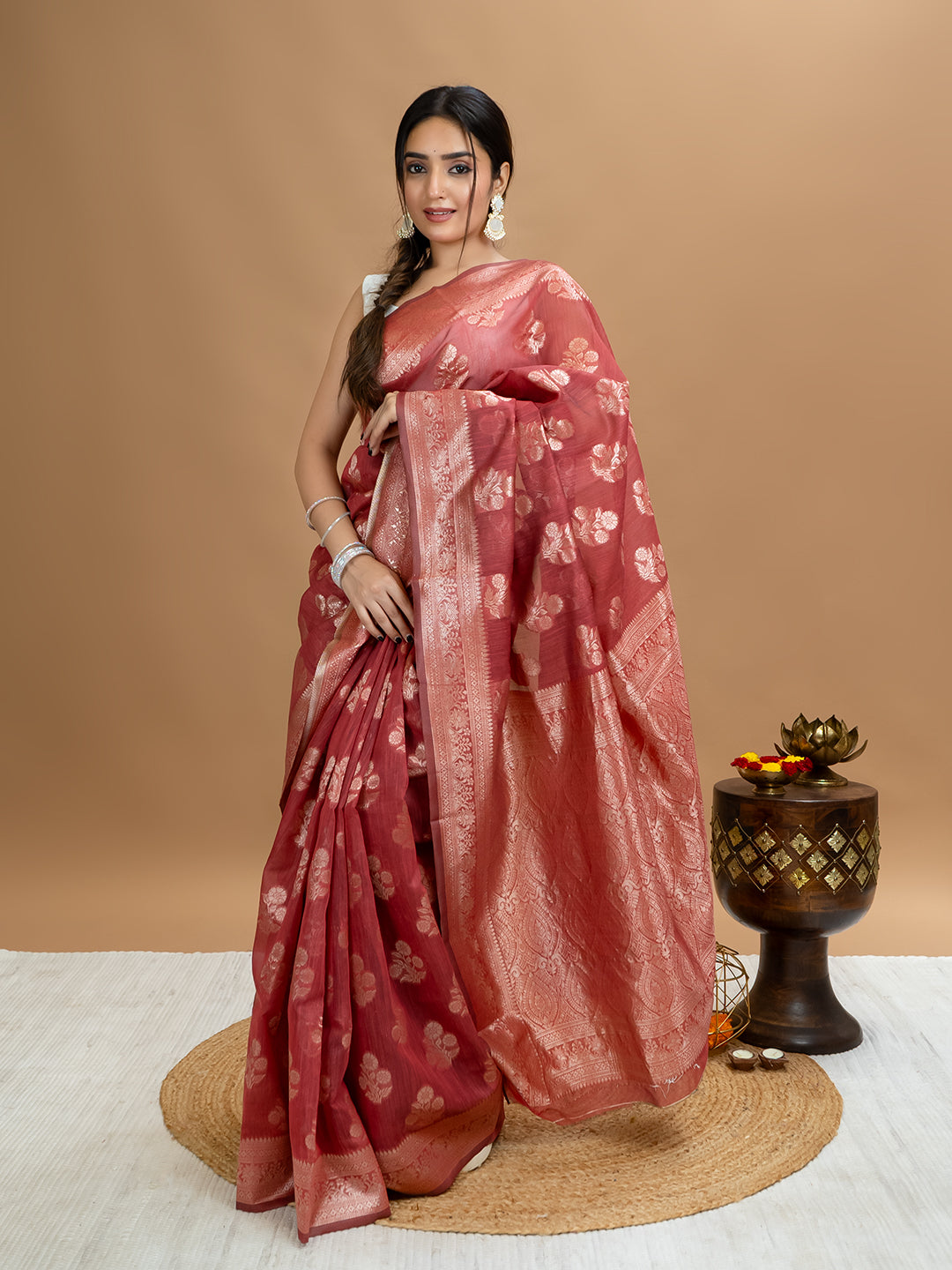 Floral Cotton Linen Saree