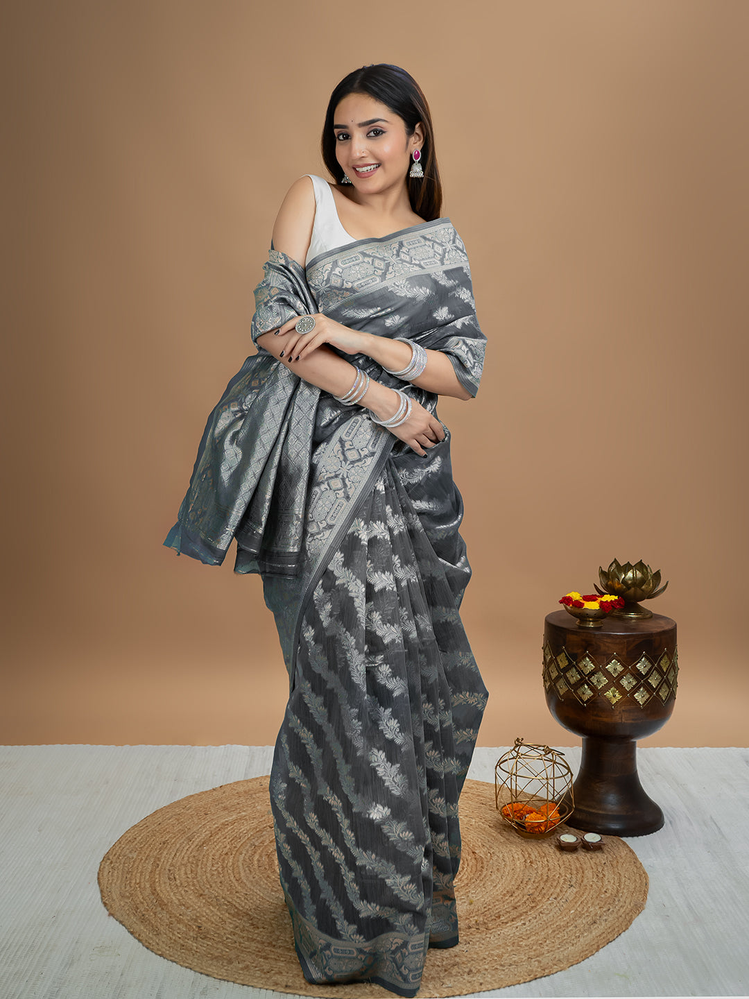 Floral Cotton Linen Saree
