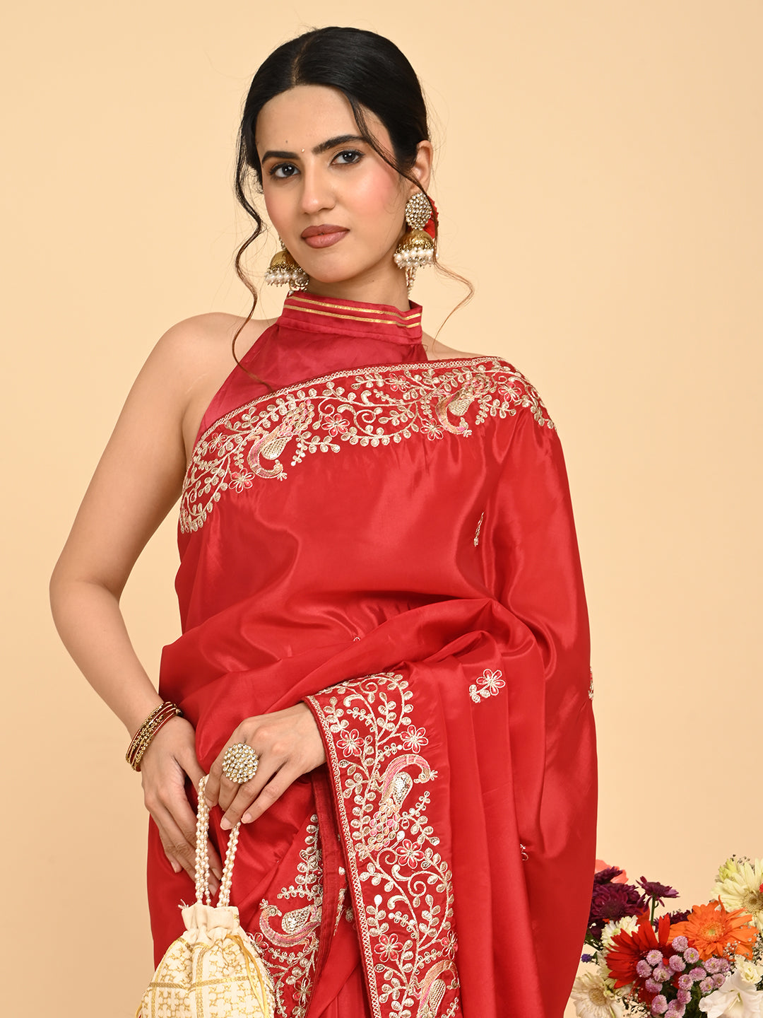 Embroidered Zardozi Crepe Silk Saree