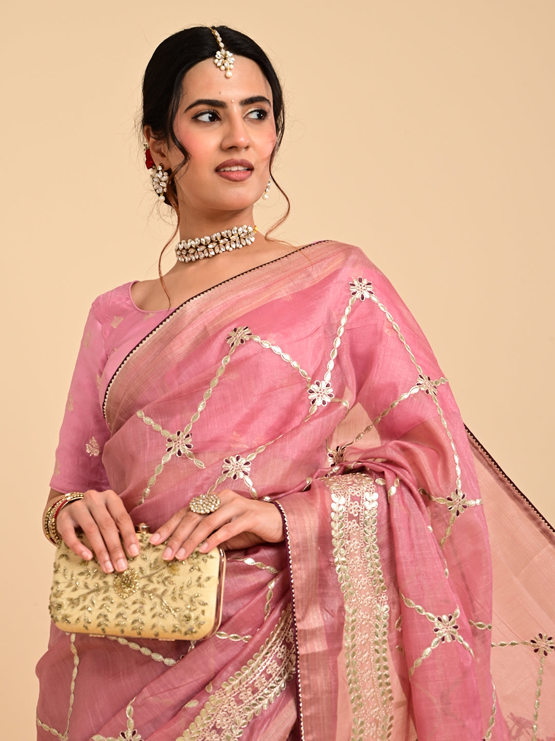 Embroidered Gota Patti Chanderi Saree