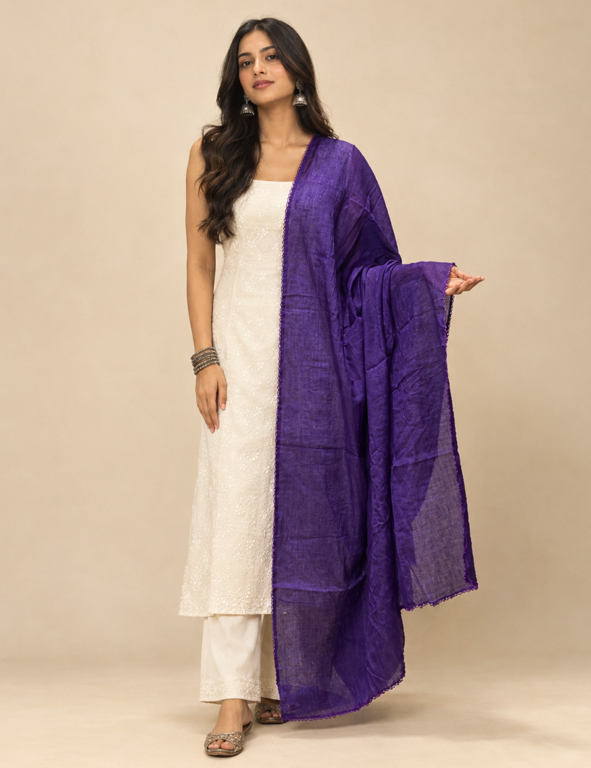 Solid Purple Cotton Dupatta