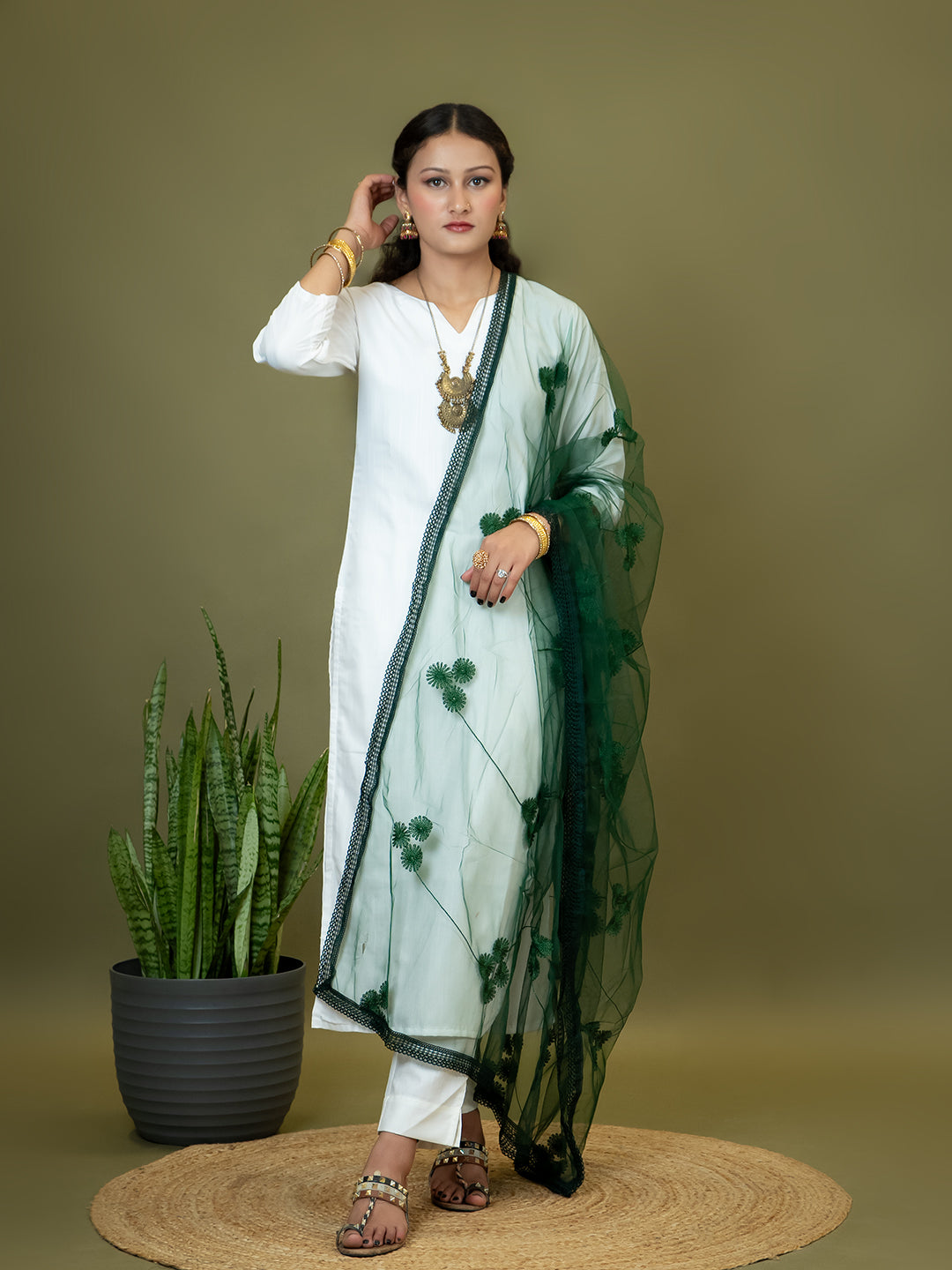 Floral Net Dupatta