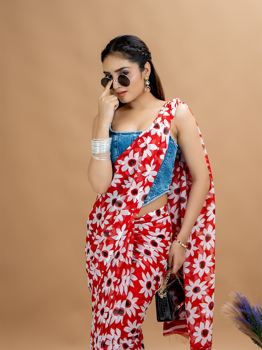 Floral Powder Crepe Saree