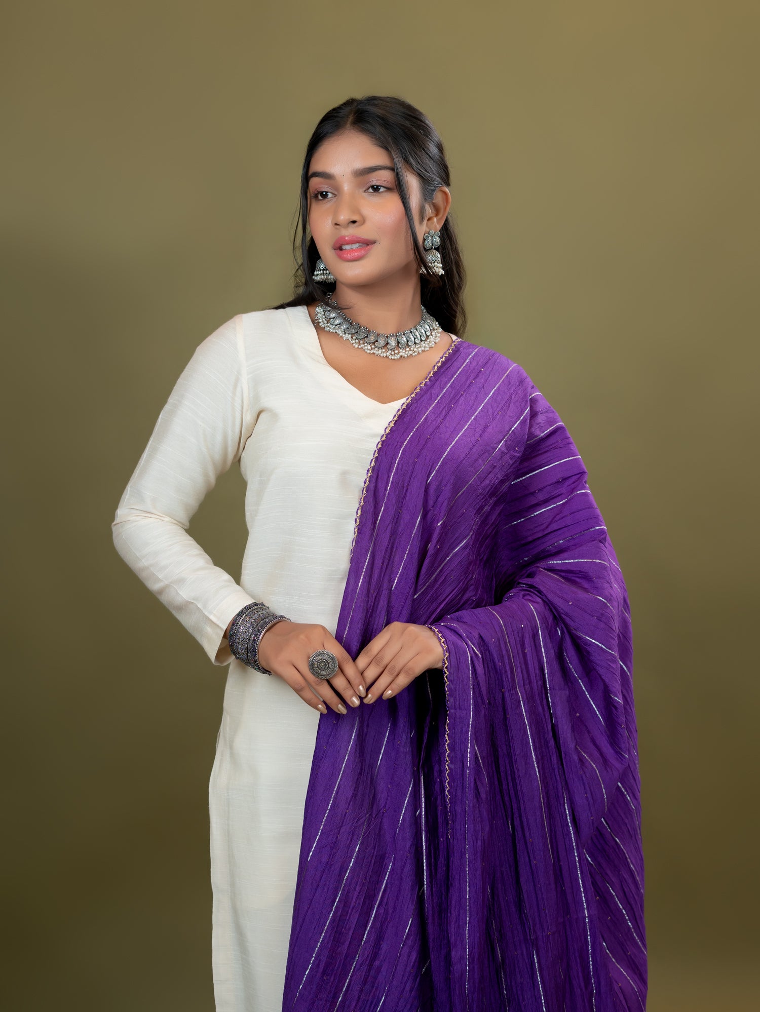 Purple Stripe Dupatta