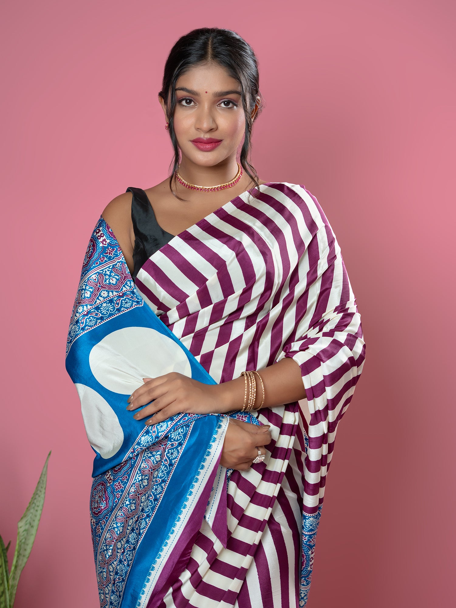 Wine Ajrakh Digital Print Saree