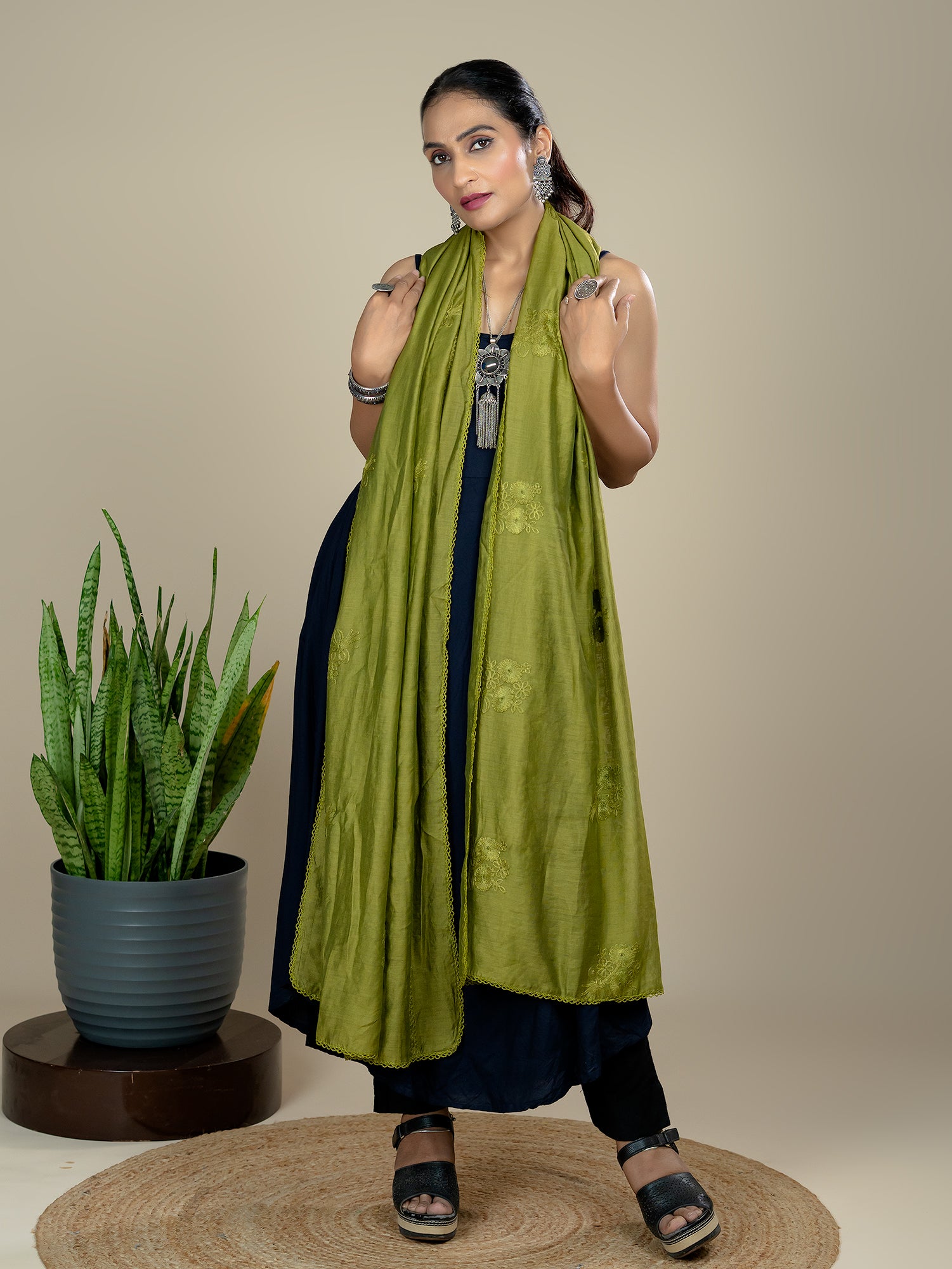 Embroidered Chanderi Dupatta