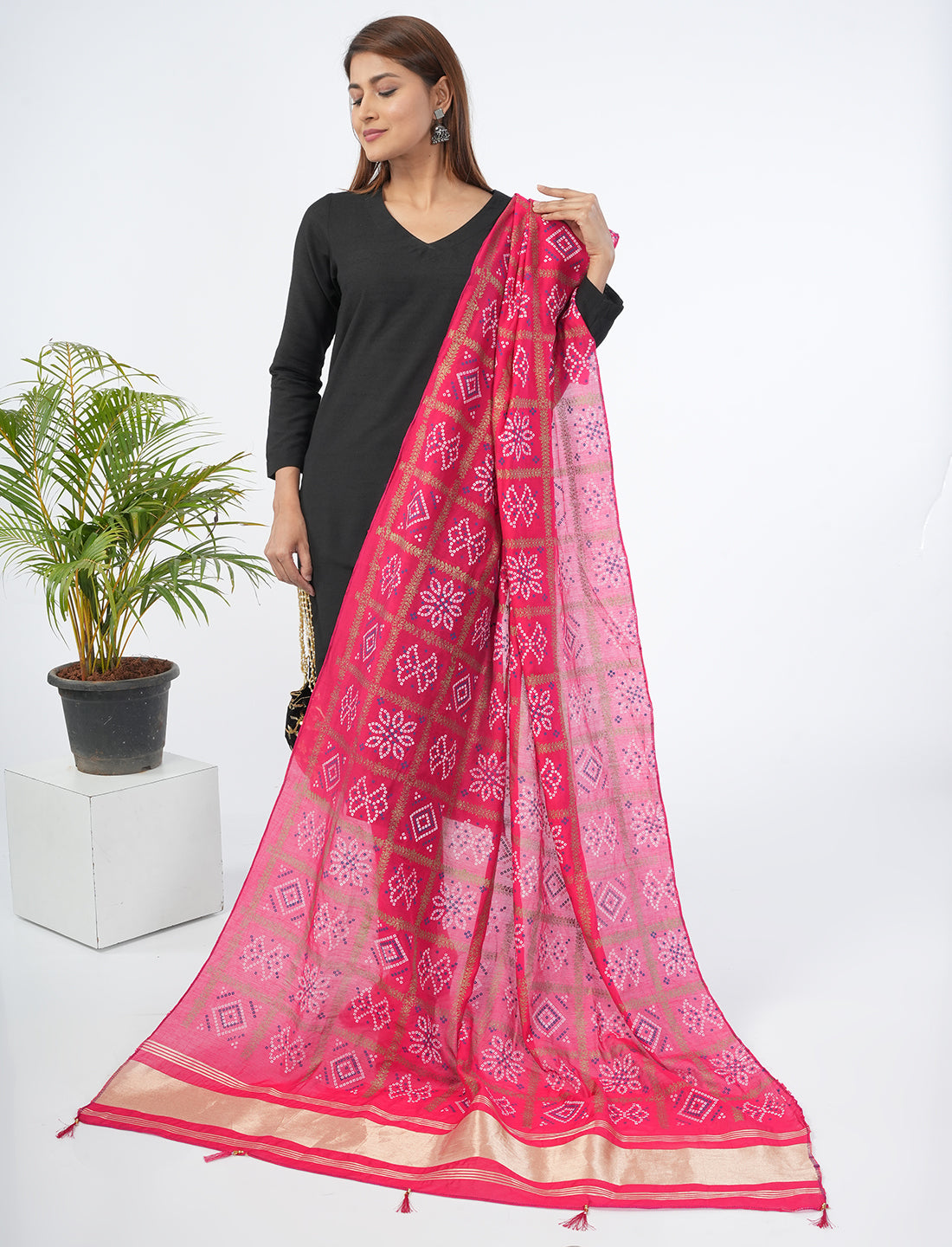 Ghatchola Checks Gaji Silk Dupatta