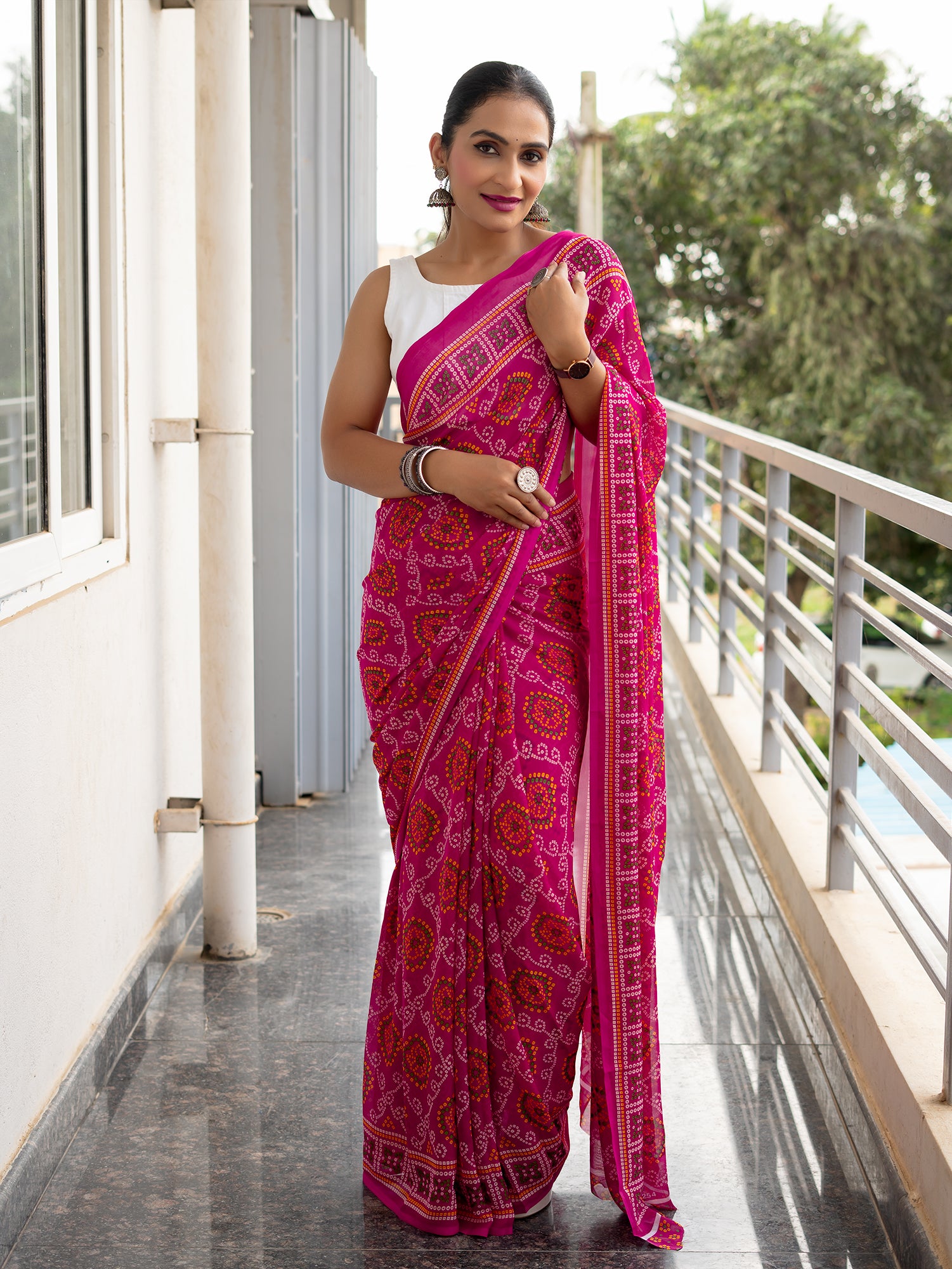 Crepe Bandhini Saree