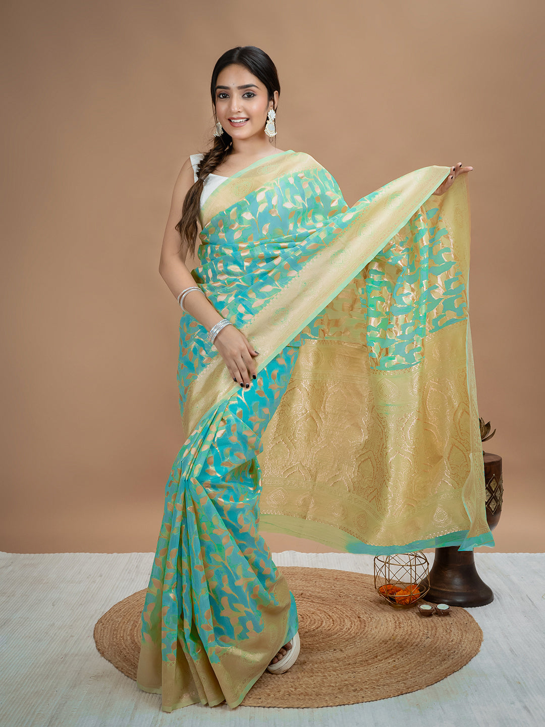 Floral Cotton Linen Saree